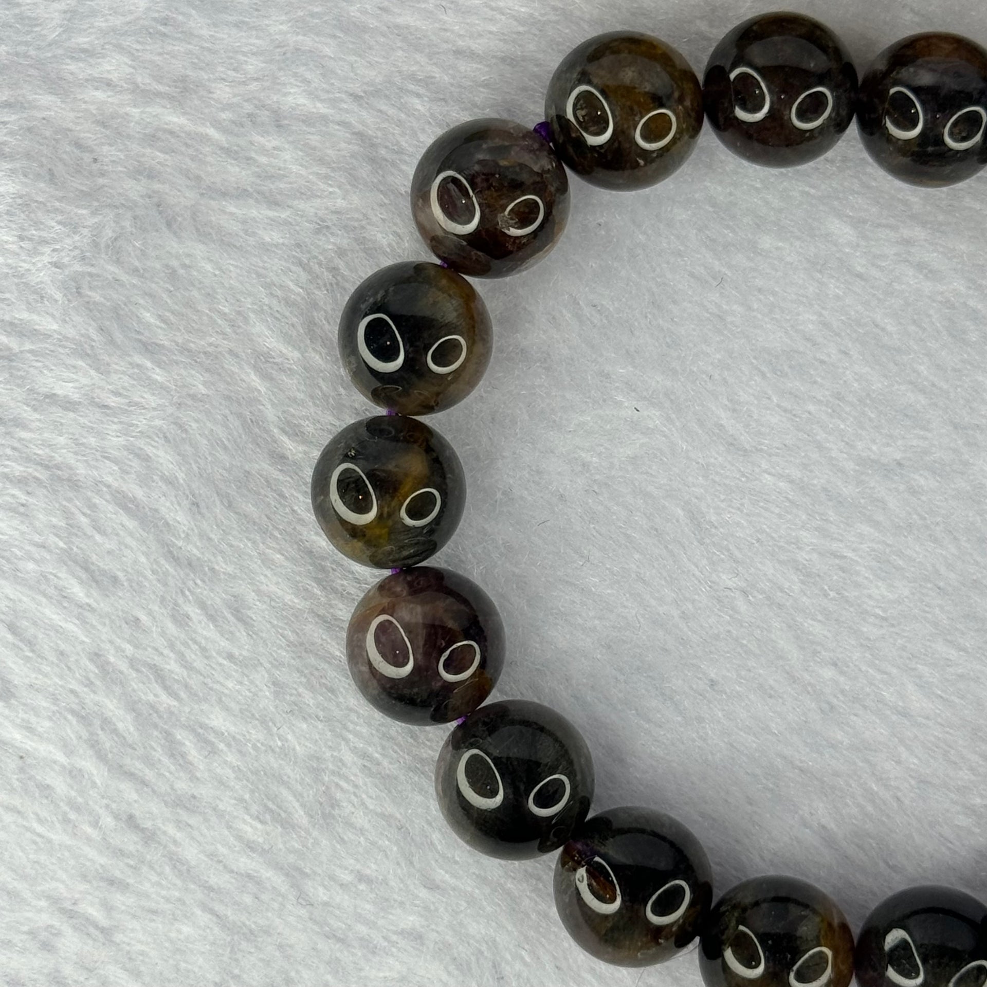 Natural Black Auralite 23 Bracelet 天然黑激光23手链 35.22g 17.5cm 11.4mm 18 Beads - Huangs Jadeite and Jewelry Pte Ltd