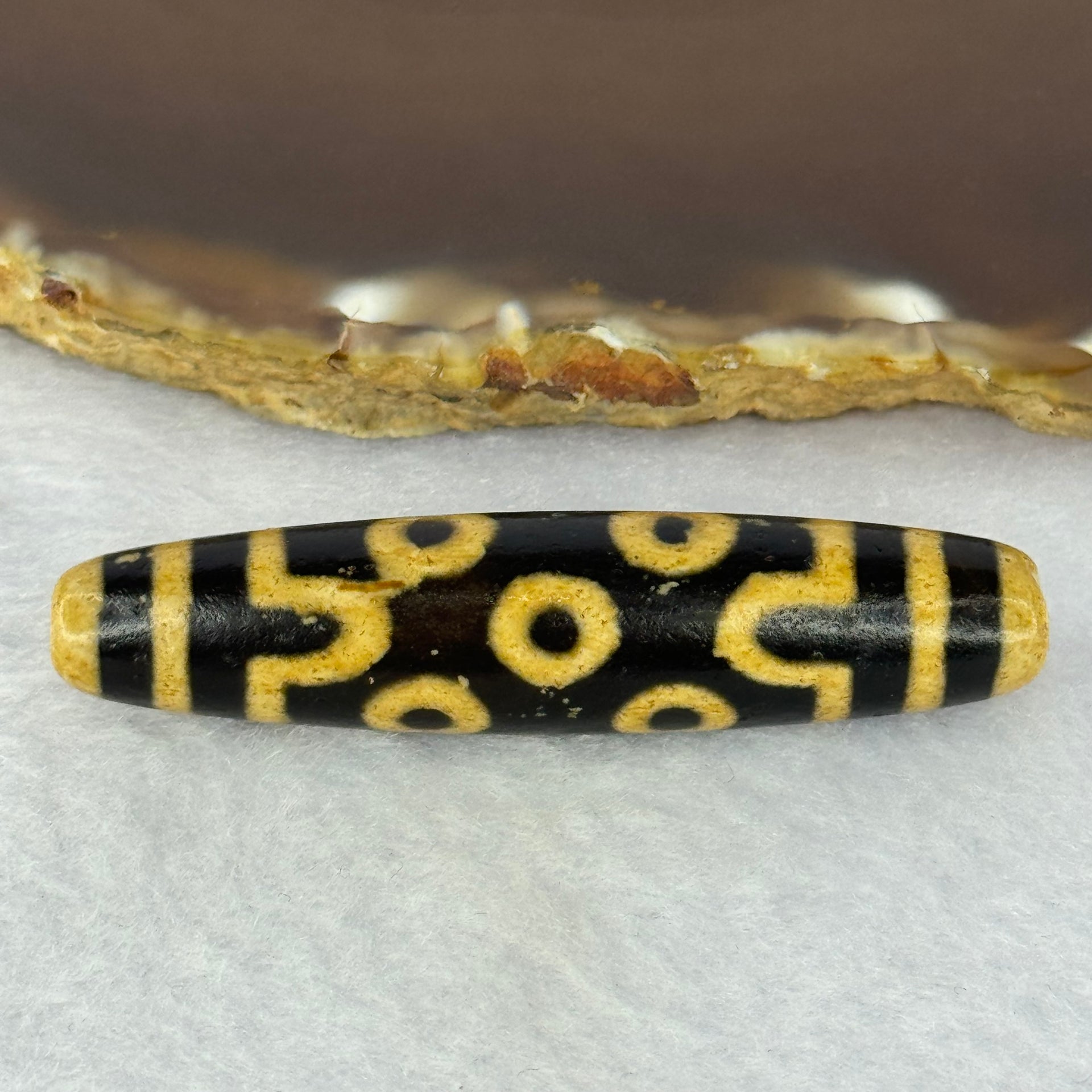 Natural Powerful Tibetan Old Oily Agate 7 Eyes Dzi Bead Heavenly Master (Tian Zhu) 七眼天诛 14.07g 57.4 by 12.7mm - Huangs Jadeite and Jewelry Pte Ltd