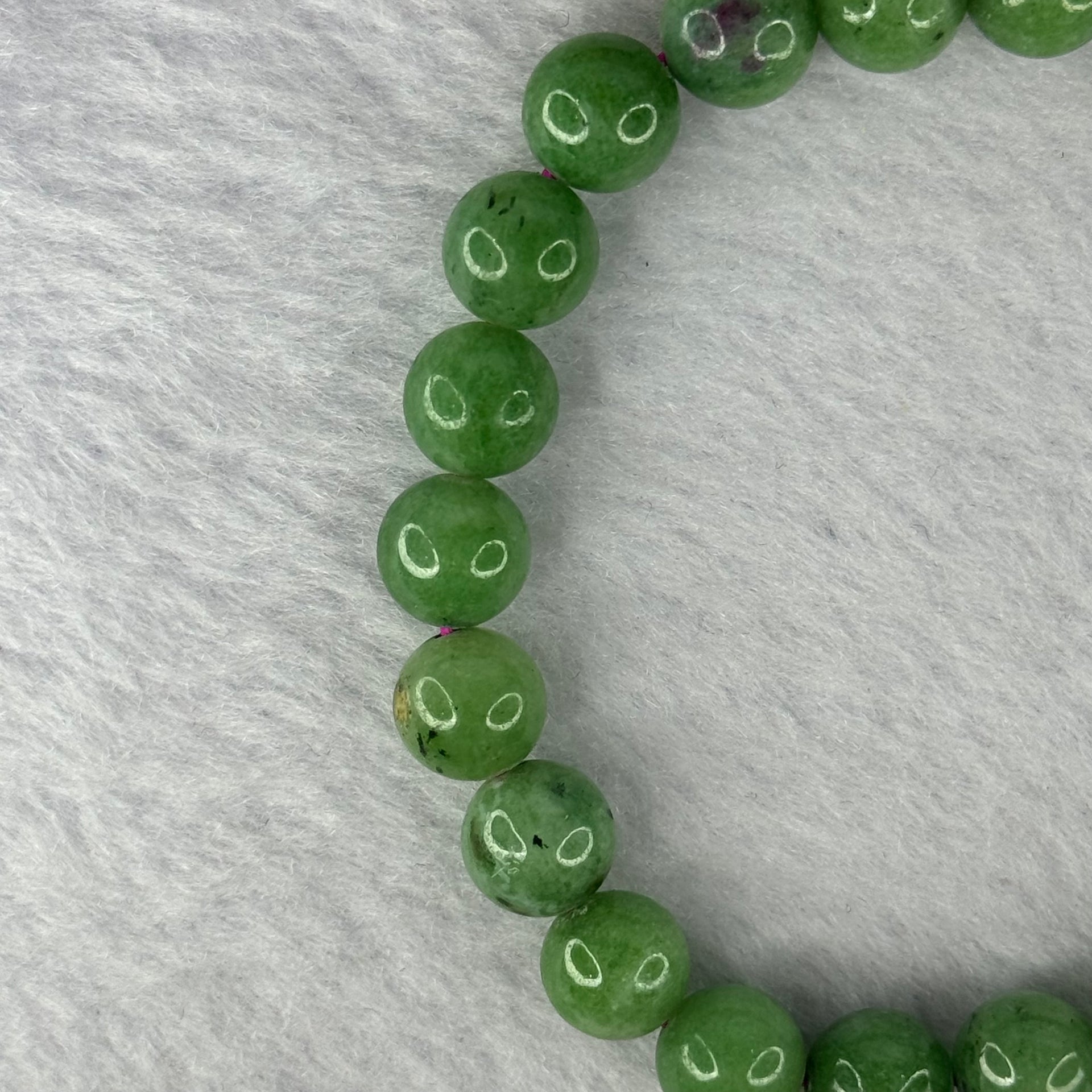 Natural Emerald And Ruby Zoisite Beads Bracelet 24.59g 17cm 8.9mm 23 Beads - Huangs Jadeite and Jewelry Pte Ltd