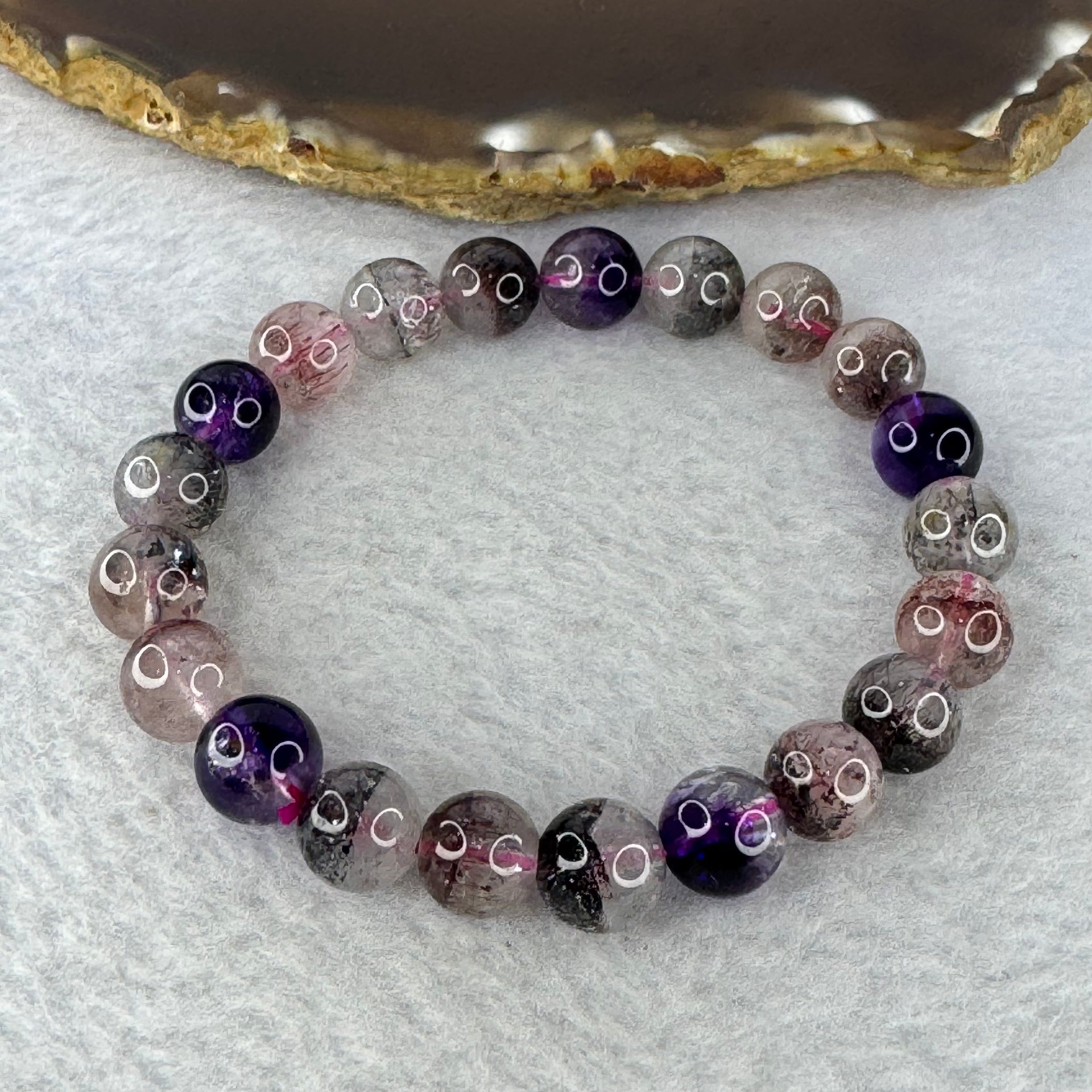 Natural Super 7 Crystal Bracelet  22.80g 9.4 mm 21 Beads - Huangs Jadeite and Jewelry Pte Ltd