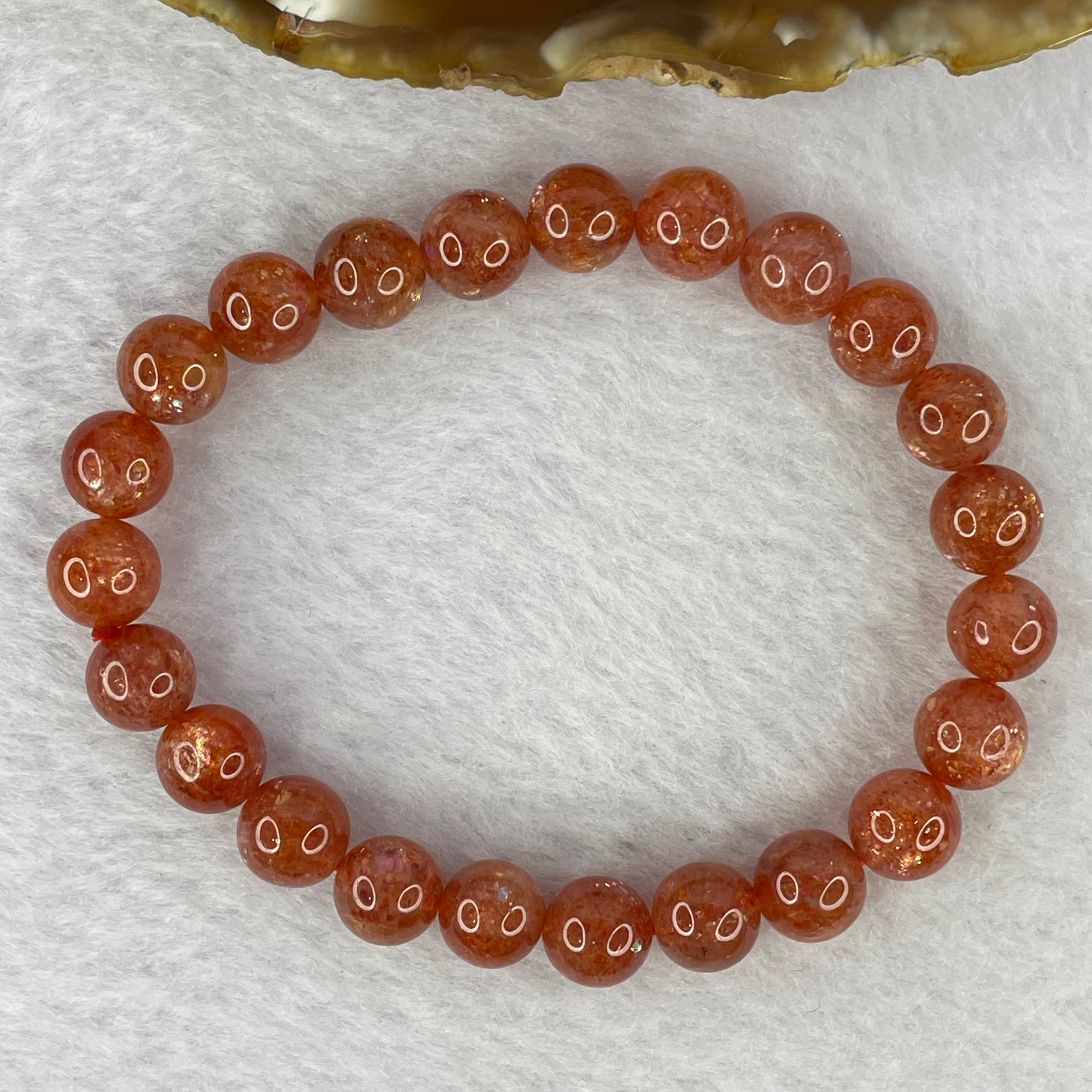 Good Grade Natural Sunstone, Heliolite and Aventurine Feldapar Beads Bracelet 天然金太阳日光石珠手链 17.14g 15.5 cm 8.4 mm 23 Beads - Huangs Jadeite and Jewelry Pte Ltd