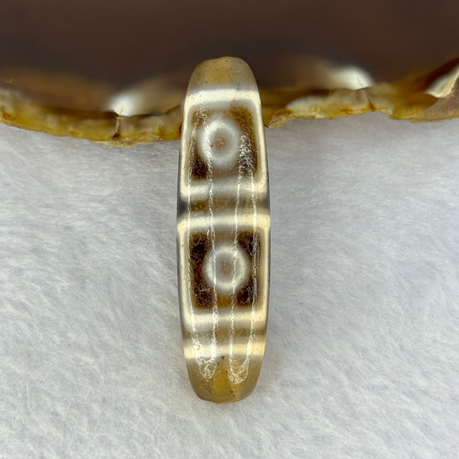 Natural Powerful Tibetan Old Oily Agate 4 Eyes Dzi Bead Heavenly Master (Tian Zhu) 四眼天诛 11.70g 46.8 by 12.8mm - Huangs Jadeite and Jewelry Pte Ltd