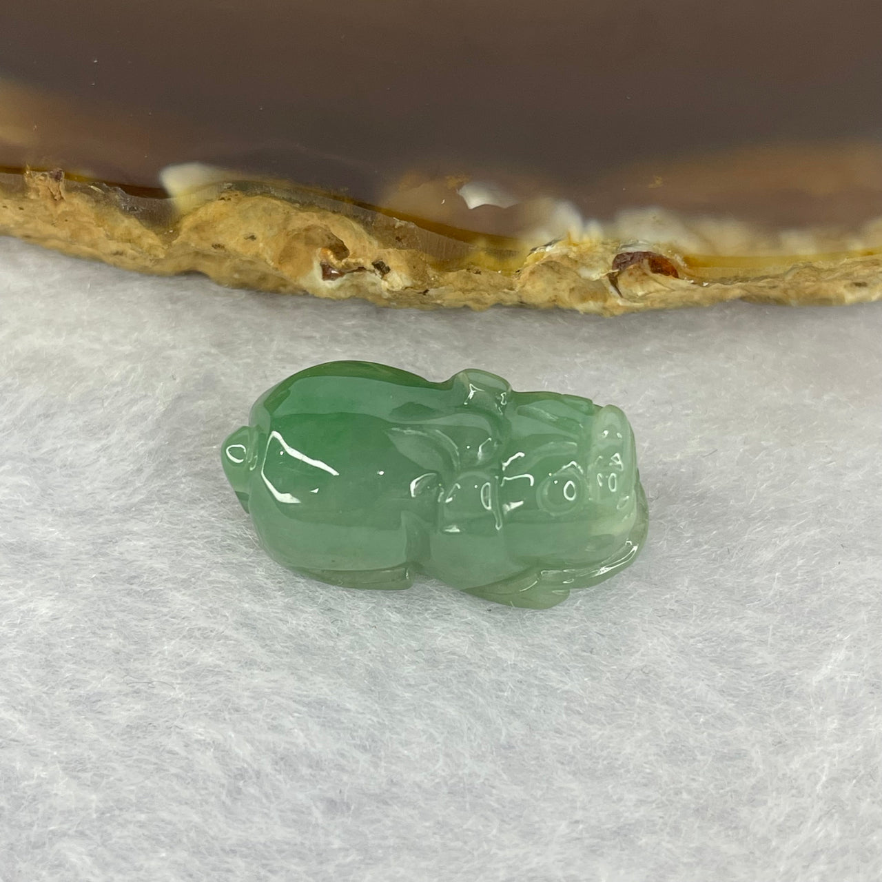 Type A Jelly Blueish Green Jadeite Pixiu Pendent A货蓝绿色翡翠貔貅牌 5.14g 22.7 by 11.5 by 10.6 mm - Huangs Jadeite and Jewelry Pte Ltd