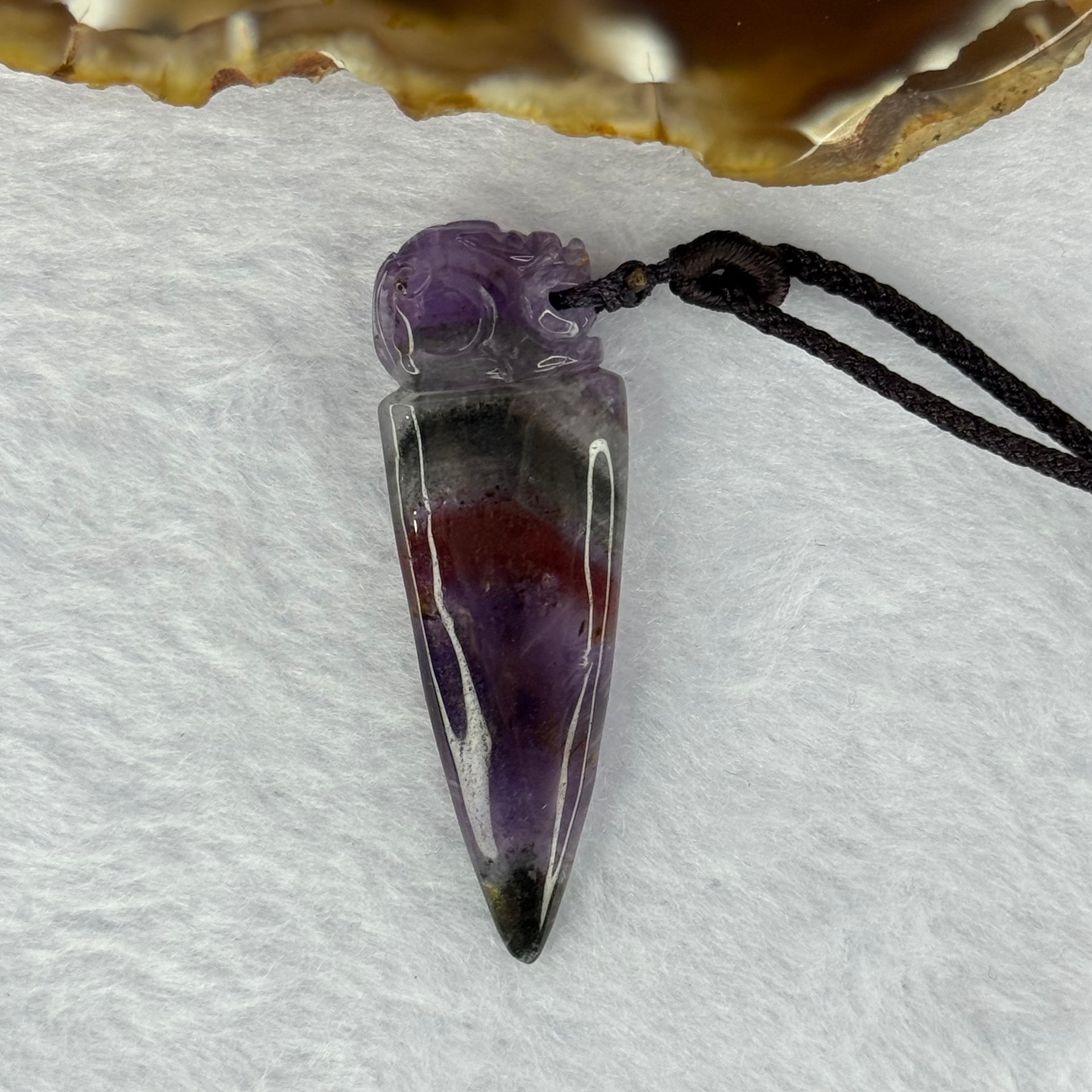 Natural Auralite 23 Pixiu on Dragon Tooth Pendent 天然极光23貔貅龙呀牌 8.27g 47.2 by 15.6 by 7.4mm - Huangs Jadeite and Jewelry Pte Ltd