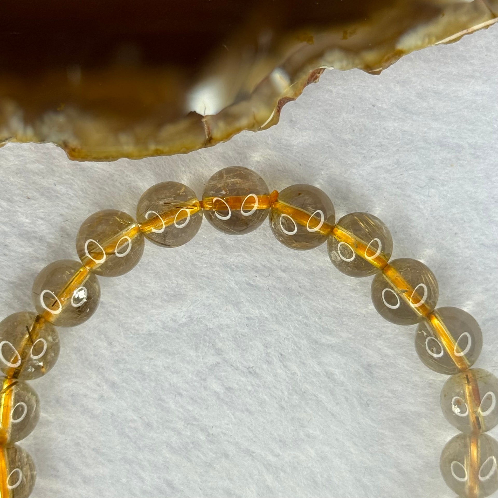 Natural Golden Rutilated Quartz Beads 天然金发水晶手链 17.28g 15cm 8.4mm 23 Beads - Huangs Jadeite and Jewelry Pte Ltd