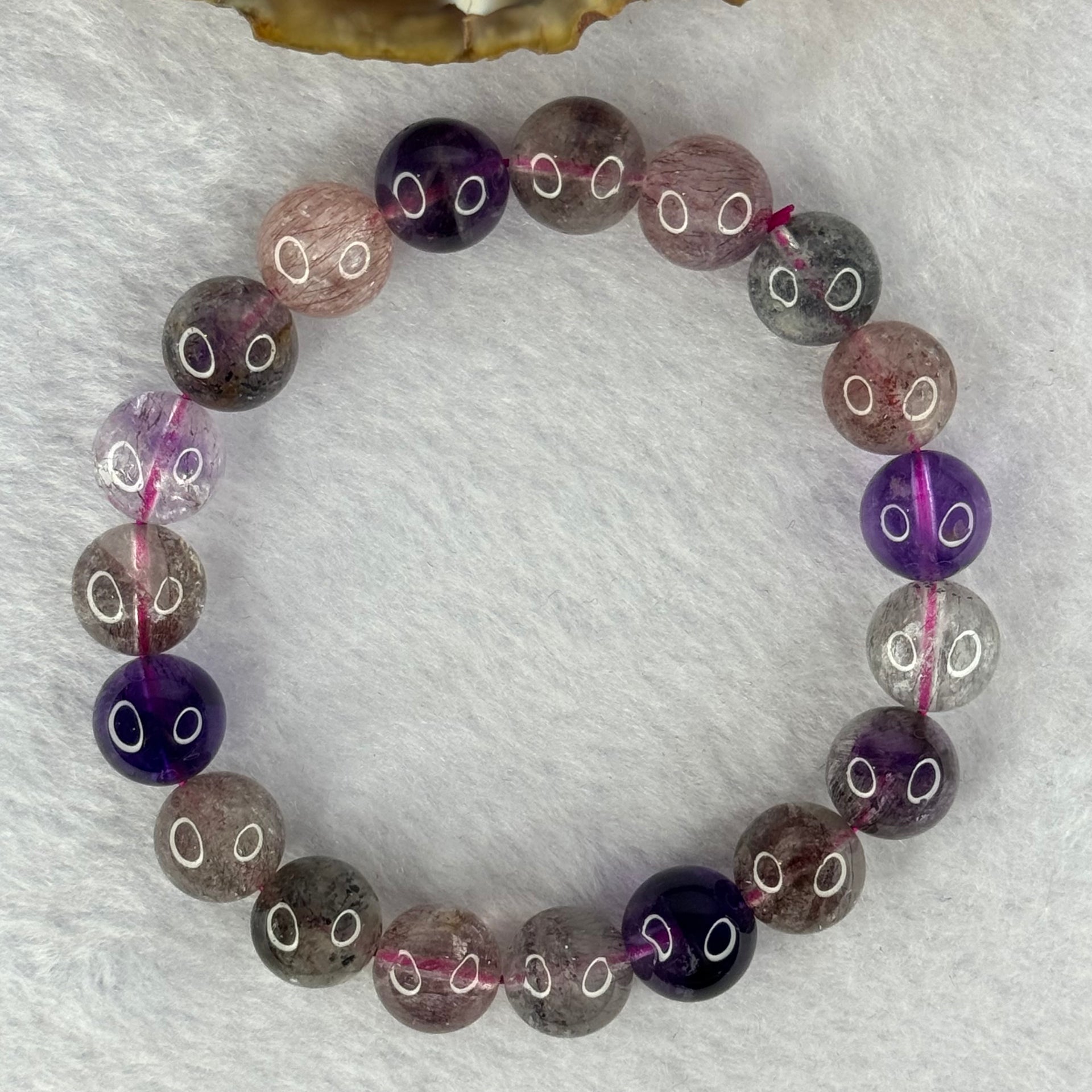 Above Average Grade Natural Super 7 Crystal Beads Bracelet 天然超级七水晶珠手链 31.56g 17cm 10.9mm 19 Beads - Huangs Jadeite and Jewelry Pte Ltd