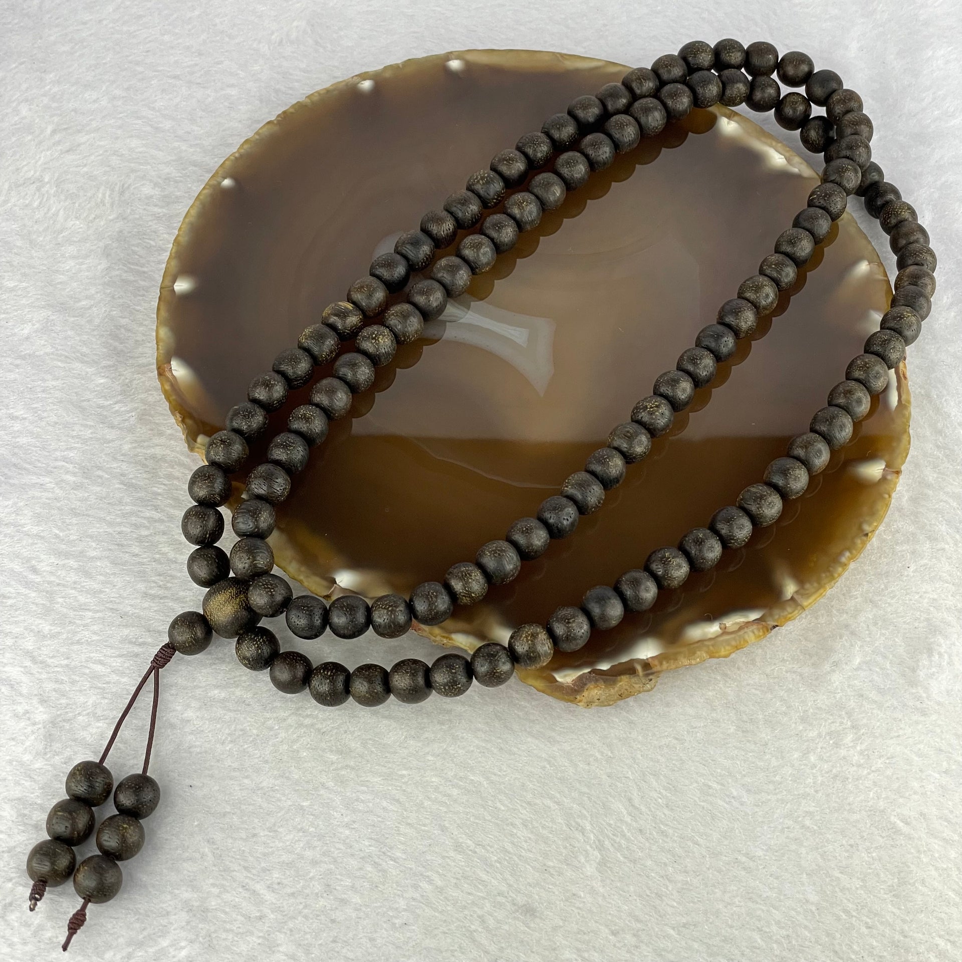 Natural Old Wild Malaysia Agarwood Oval Beads Necklace (Sinking Type) 天然老野生马来西亚沉香手链 38.74g 84cm 8.3mm 108+6 Beads - Huangs Jadeite and Jewelry Pte Ltd