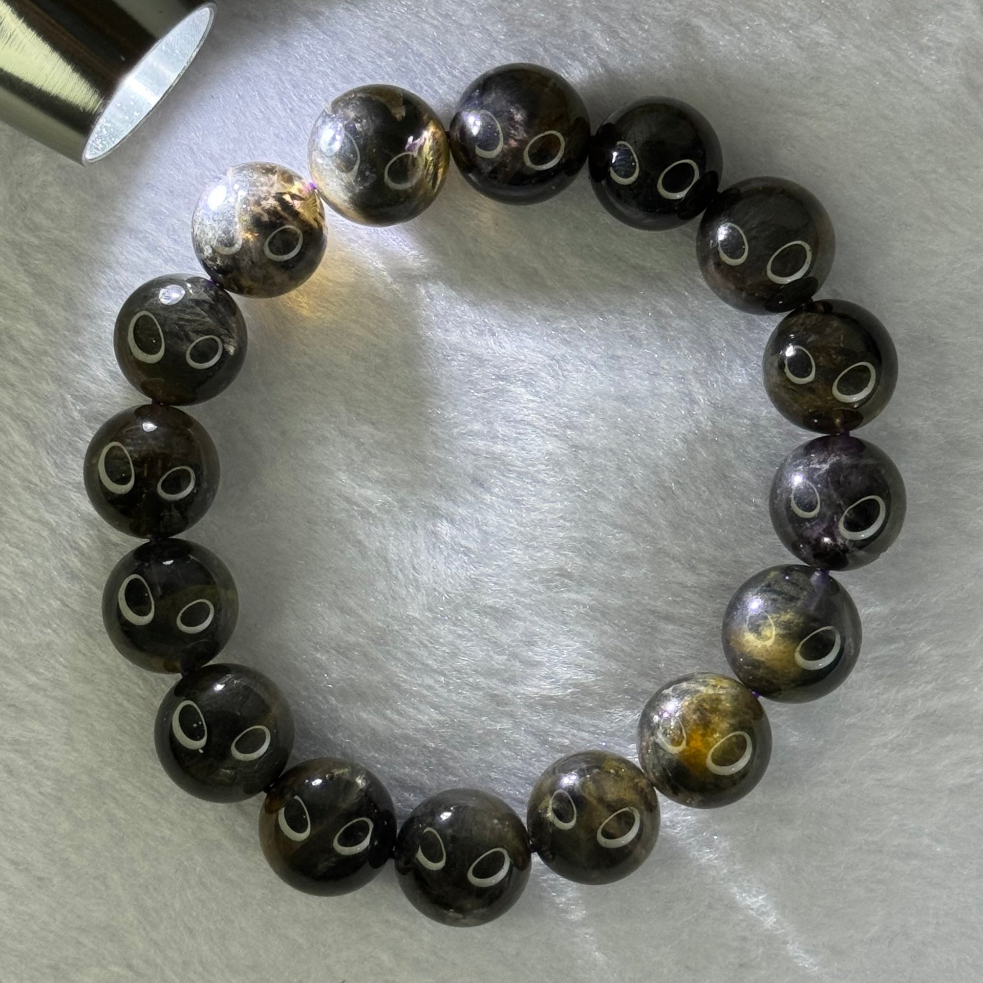 Natural Black Auralite 23 Bracelet 天然黑激光23手链 52.20g 18.5cm 13.5mm 16 Beads - Huangs Jadeite and Jewelry Pte Ltd