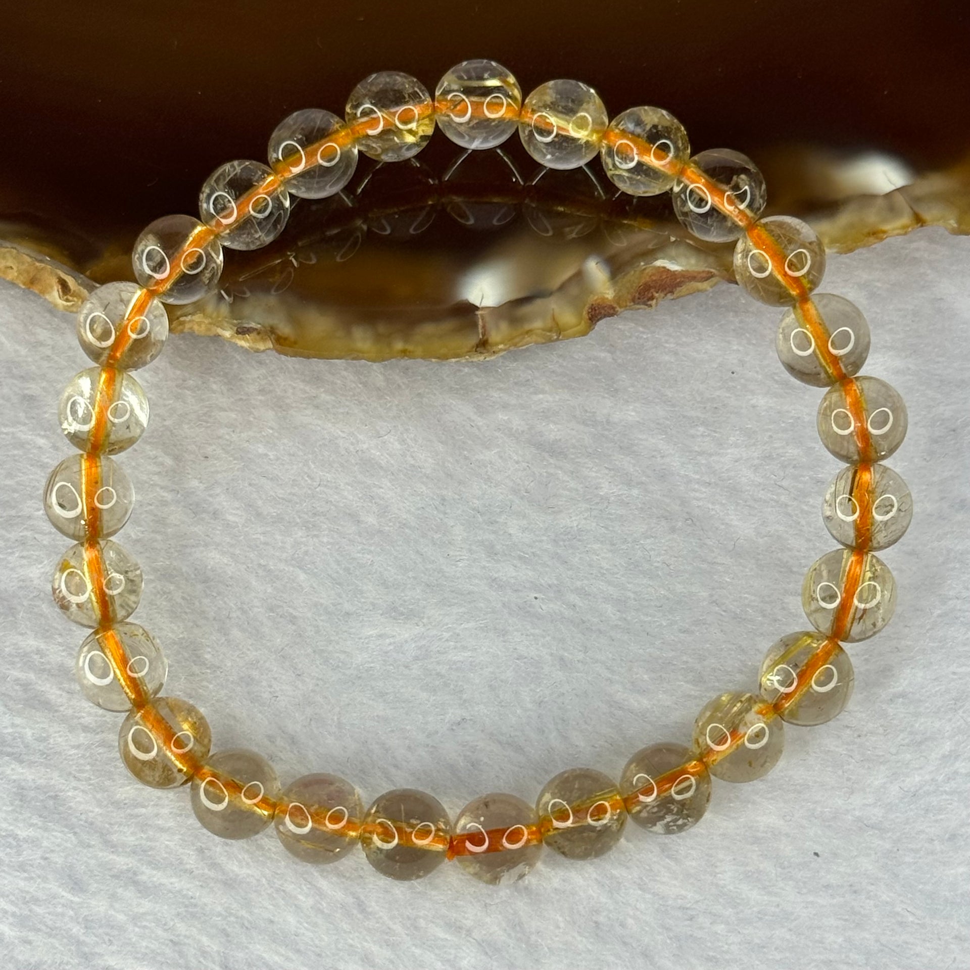 Natural Golden Rutilated Quartz Beads 天然金发水晶手链 17.51g 15cm 8.4mm 23 Beads - Huangs Jadeite and Jewelry Pte Ltd