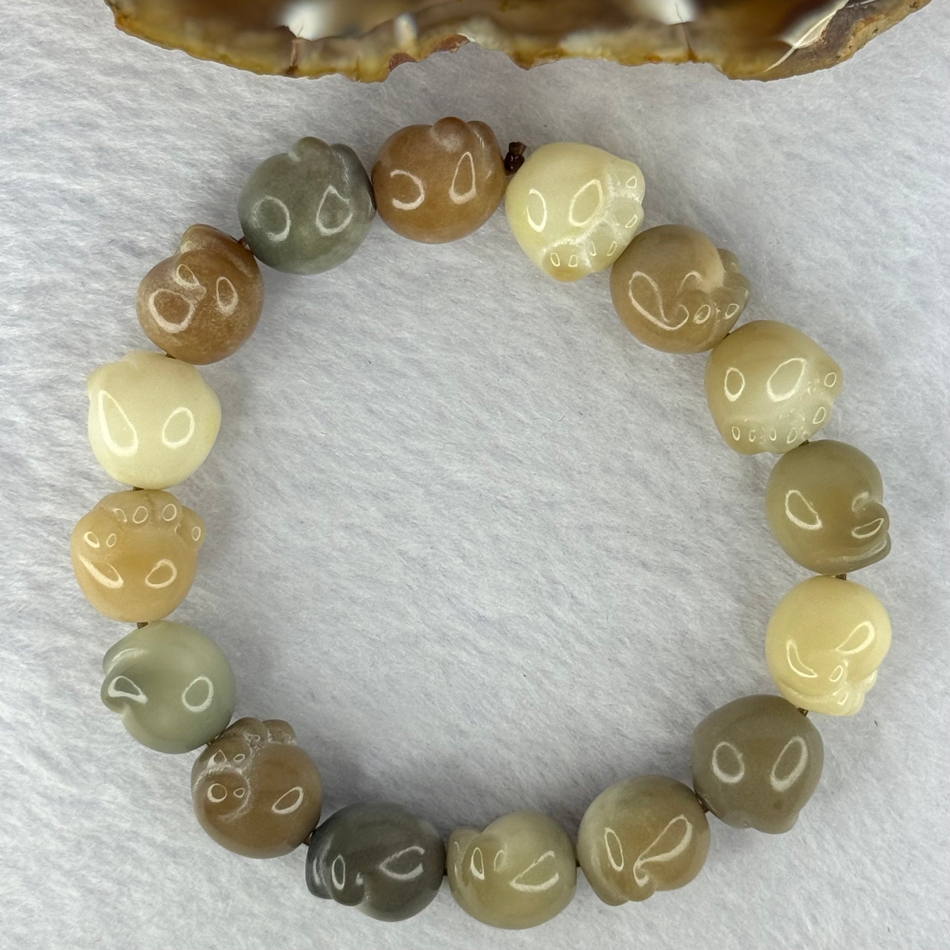 Natural Mixed Color Bodhi Beads in Paw Bracelet 20.26g 17cm 12.8mm 16 Beads - Huangs Jadeite and Jewelry Pte Ltd