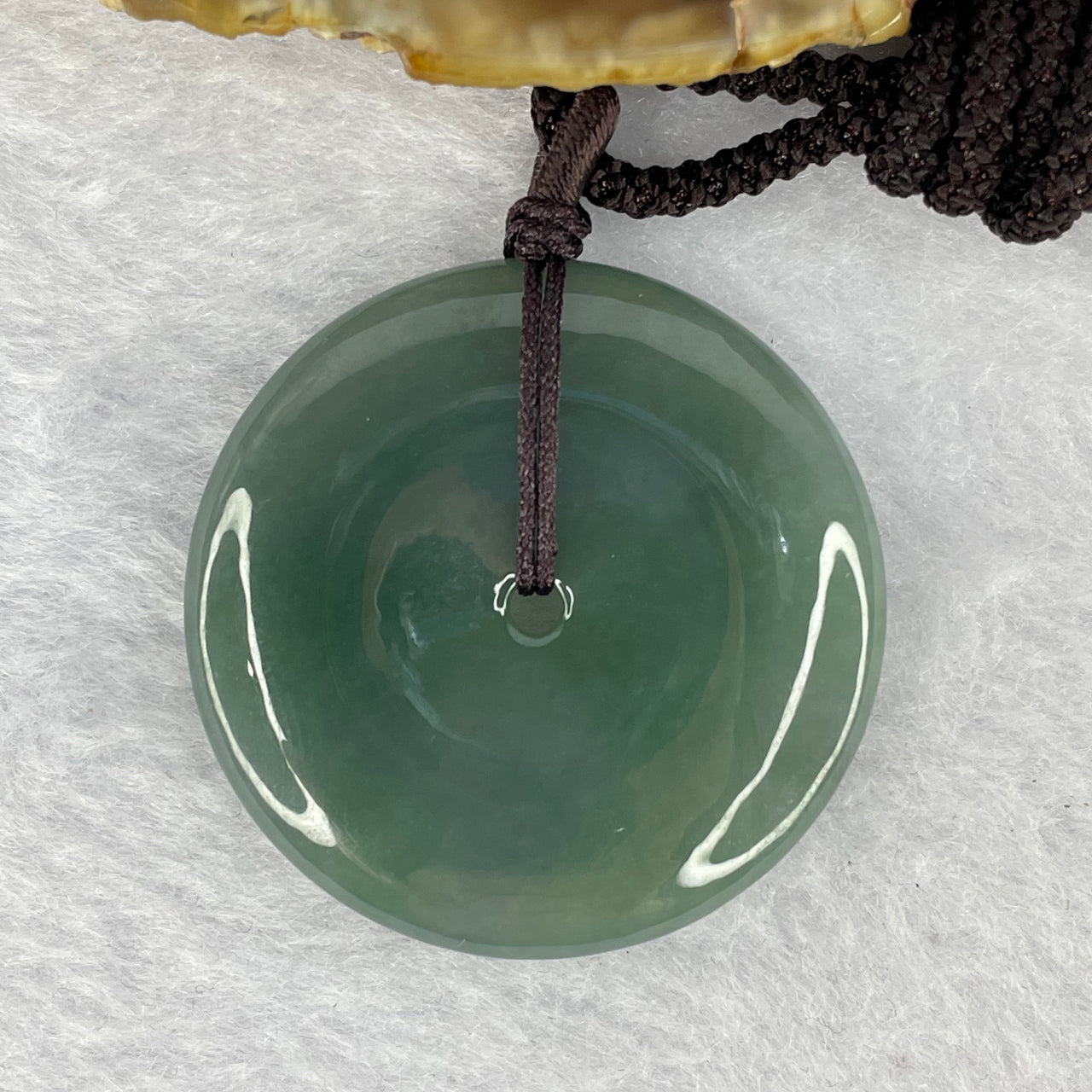 Certified Type A Semi Icy Dark Blueish Green with Lavender Piao Hua Jadeite Ping An Kou Donut 平安扣 17.60g 36.7 by 6.3 mm - Huangs Jadeite and Jewelry Pte Ltd