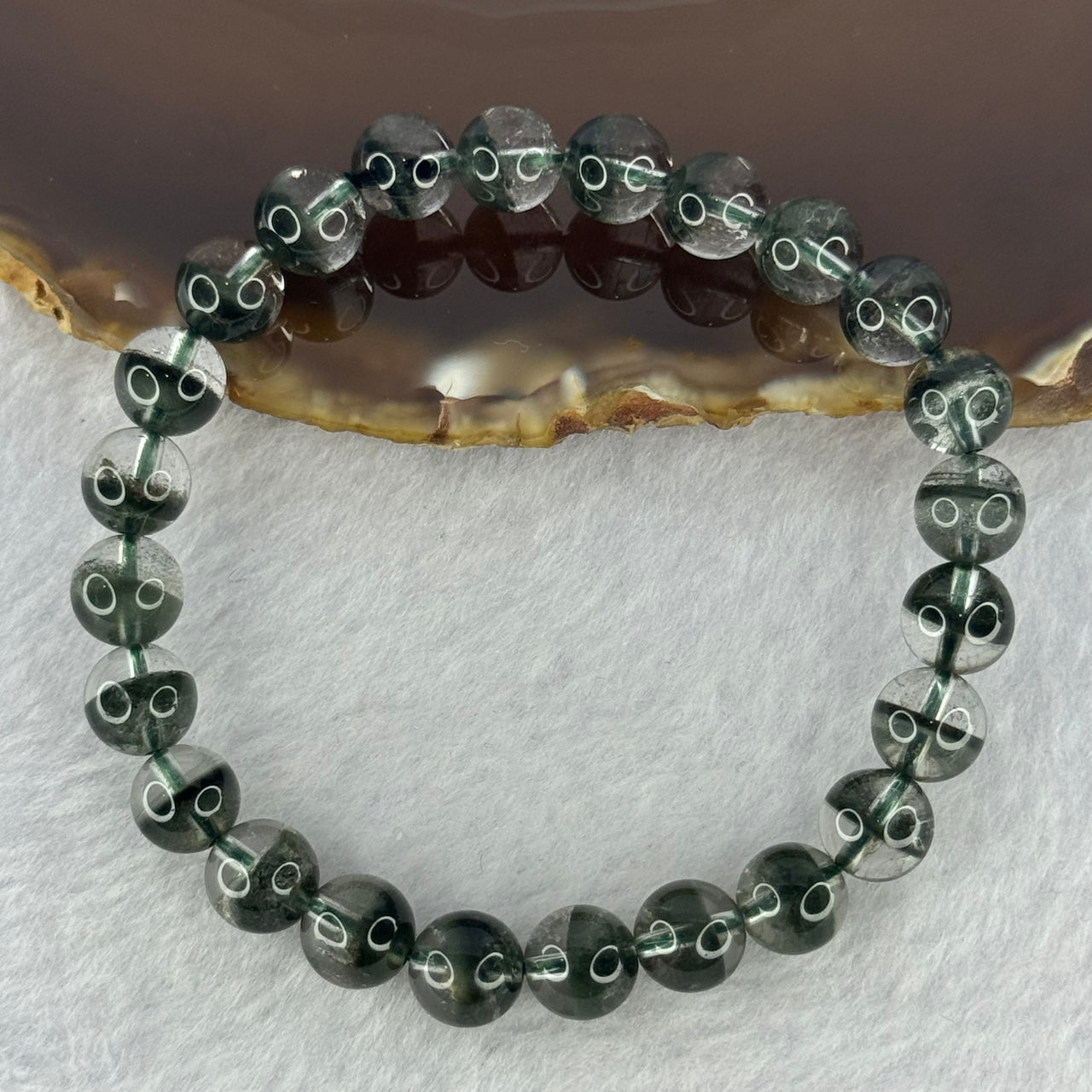 Very Good Grade Natural Green Phantom Quartz Beads Bracelet 18.44g 16.5cm 8.3mm 24 Beads