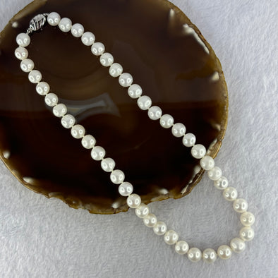 Natural Fresh Water White Pearl Necklace with S925 Sliver Clasps 天然淡水白珍珠项链 48.68g 8.8mm 46 Bead