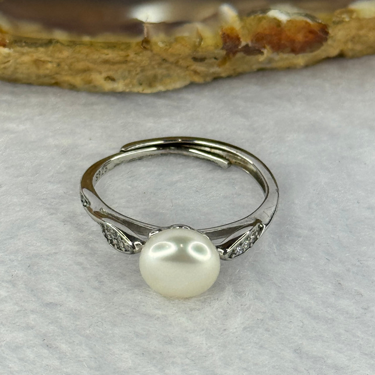 Natural Pearl with Crystals In 925 Sliver Ring (Adjustable Size) 2.34g 8.2 by 6.0mm - Huangs Jadeite and Jewelry Pte Ltd