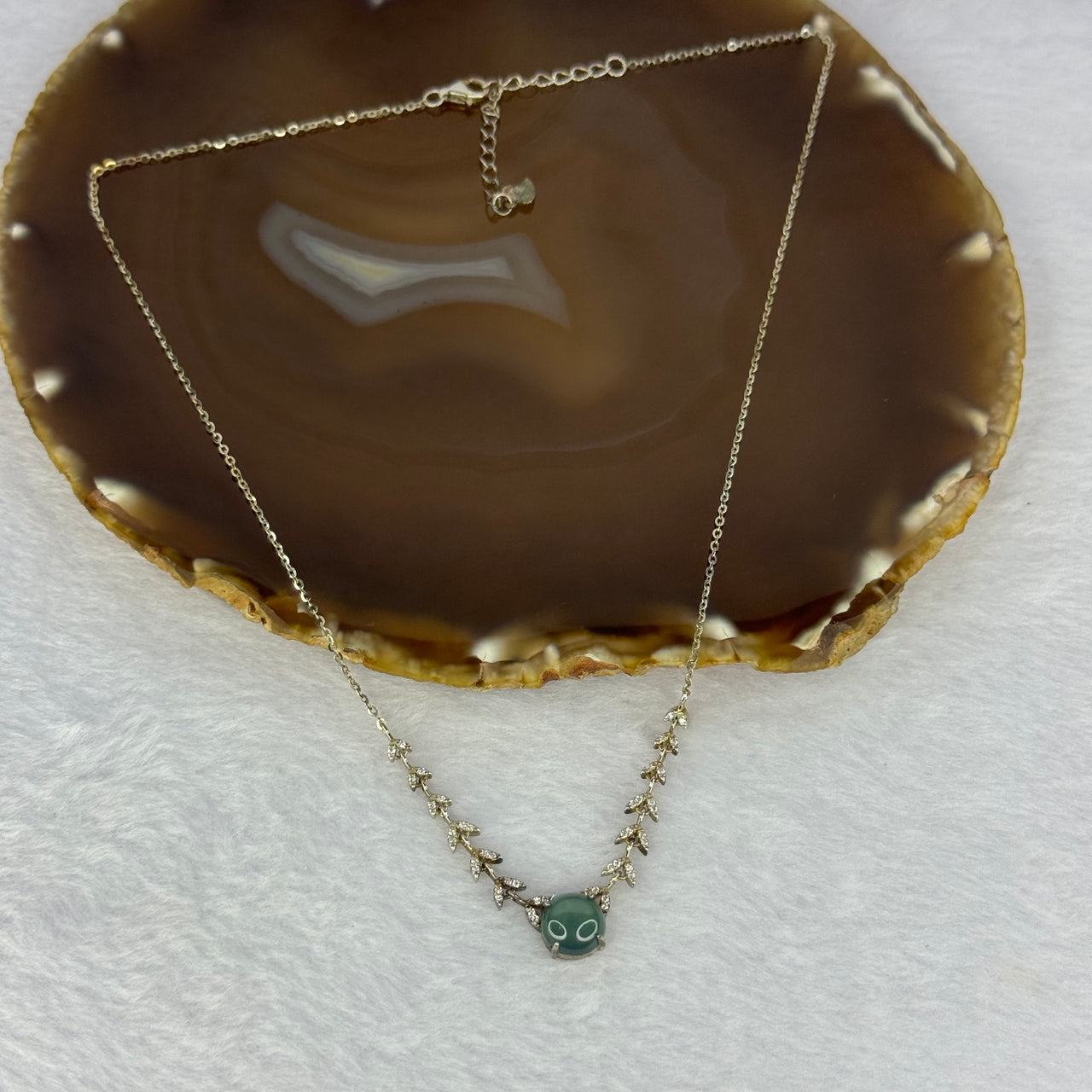 Type A Blueish Green in 925 Sliver Necklace 4.35g 8.2 by 3.4mm - Huangs Jadeite and Jewelry Pte Ltd