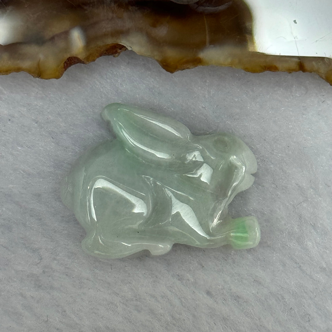 Type A Lavender Green Jadeite Rabbit Pendant 7.38g 23.5 by 9.7 by 18.1mm - Huangs Jadeite and Jewelry Pte Ltd