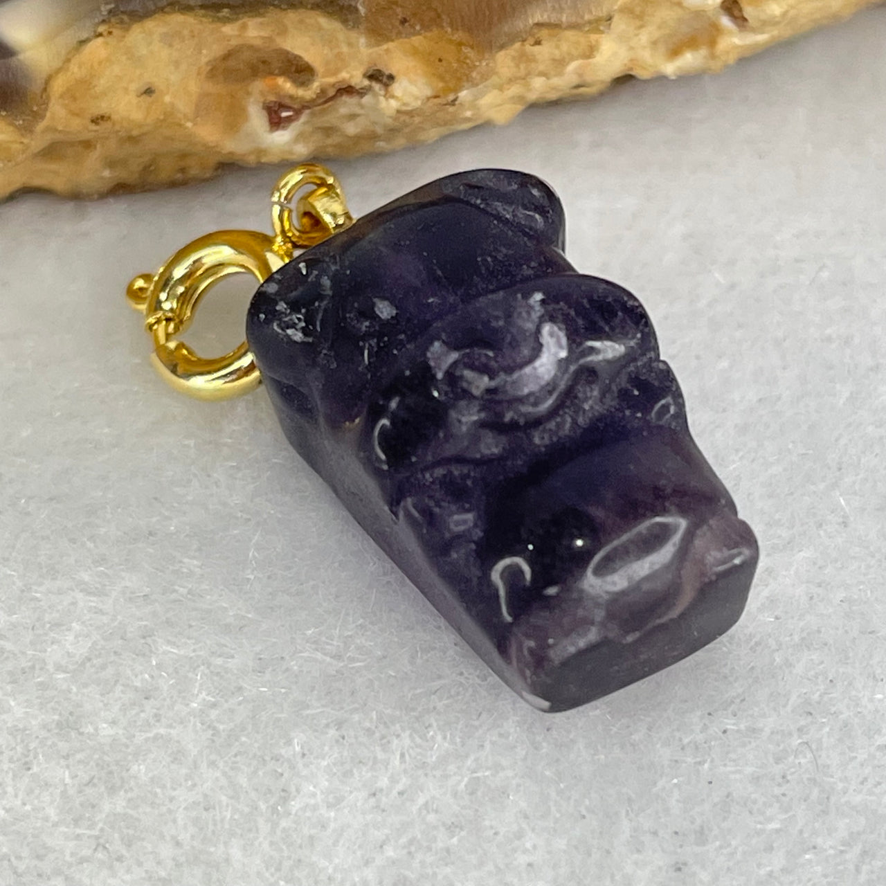 Natural Purple and Green Fluorite Ox Charm Pendant 4.20g 17.6 by 11.0 by 10.3mm