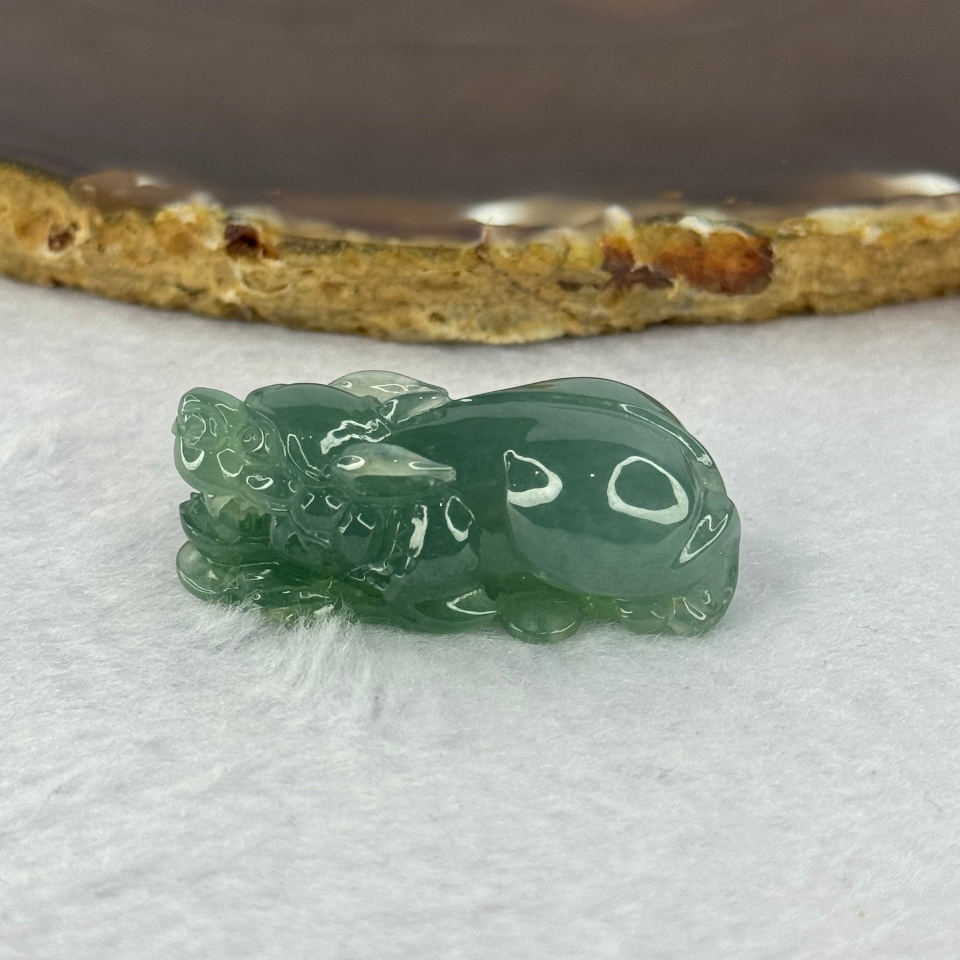 Type A Semi Blueish Green Jadeite Pixiu Charm/Pendent A货蓝水翡翠牌 16.23g 36.9 by 18.2 by 14.0mm - Huangs Jadeite and Jewelry Pte Ltd