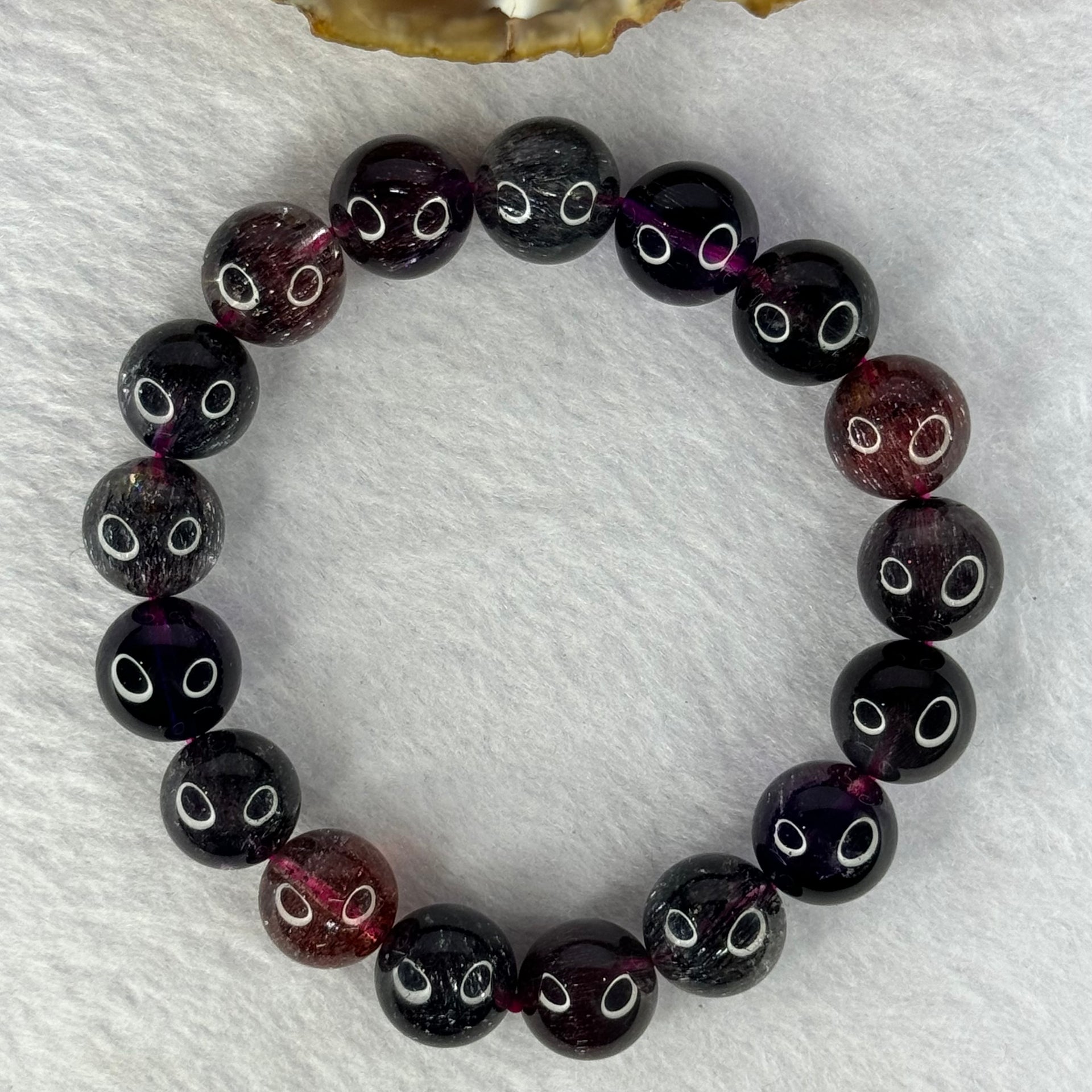 Super Rare Triple Excellence Grade Natural Transparent Dark Blackcurrant Super 7 Beads Bracelet 超级罕见三重卓越级透明深天然黑加仑超级七珠手链 43.49g 18cm 12.5mm 17 Beads - Huangs Jadeite and Jewelry Pte Ltd