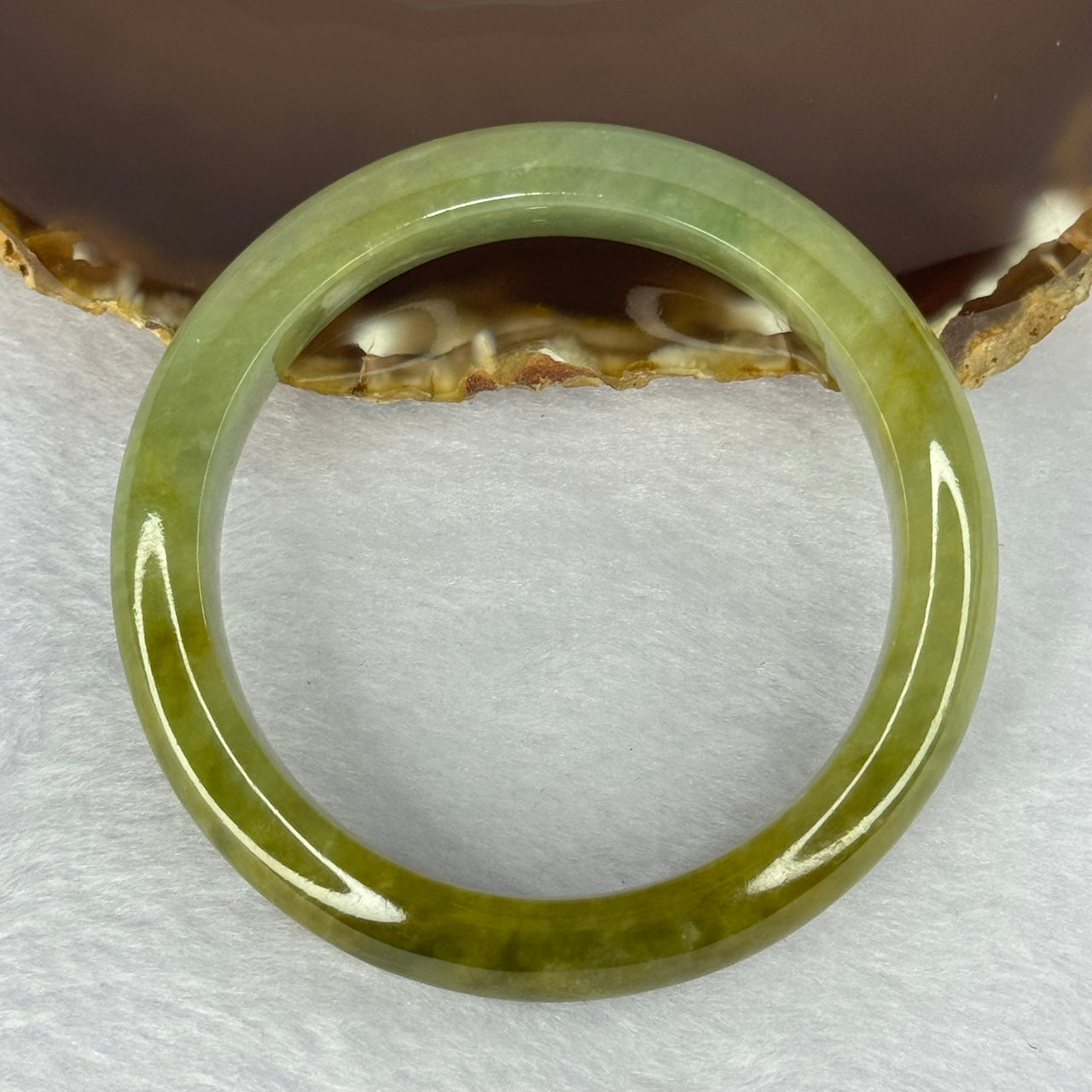 Type A Green with Yellow Brown Jadeite Bangle 55.37g 12.7 by 8.6 mm Internal Diameter 54.6mm (Slight Internal Lines) - Huangs Jadeite and Jewelry Pte Ltd