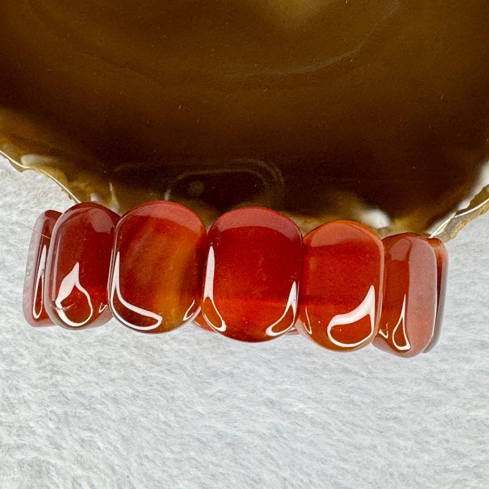 Natural Carnelian Agate Bracelet 天然红玉髓玛瑙手链 for Balancing Mind Body Spirit, Removes Negativity, Restores Hope and Enthusiasm 55.68g 18cm 19.9 by 14.9 by 8.0mm 14 pcs - Huangs Jadeite and Jewelry Pte Ltd