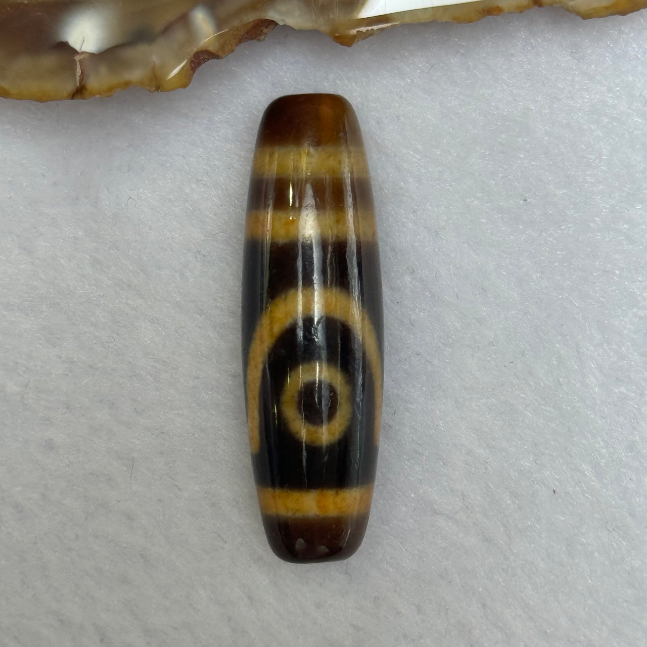 Natural Powerful Tibetan Old Oily Agate 2 Eyes Dzi Bead Heavenly Master (Tian Zhu) 二眼天诛 7.29g 37.8 by 11.5mm - Huangs Jadeite and Jewelry Pte Ltd