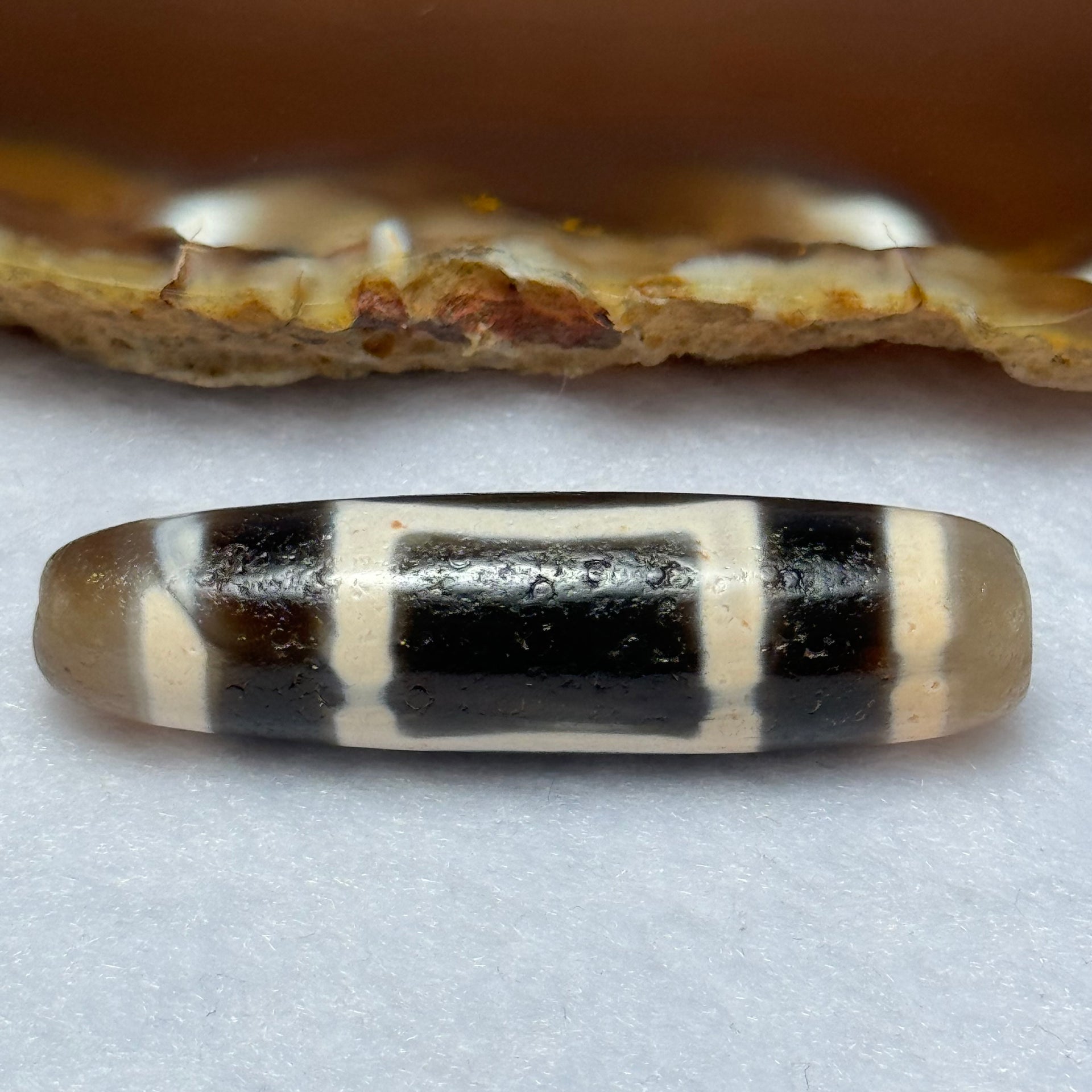 Natural Powerful Tibetan Old Oily Agate Sky Door Serenity 1 Eye Dzi Bead Heavenly Master (Tian Zhu) 一眼天诛 11.39g 46.3 by 12.3mm - Huangs Jadeite and Jewelry Pte Ltd