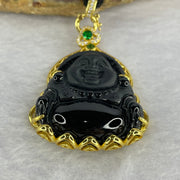 Type A Black Jadeite Milo Buddha in 925 Silver with 925 Silver Necklace 18.48g 46.7 by 31.9 by 11.2mm - Huangs Jadeite and Jewelry Pte Ltd