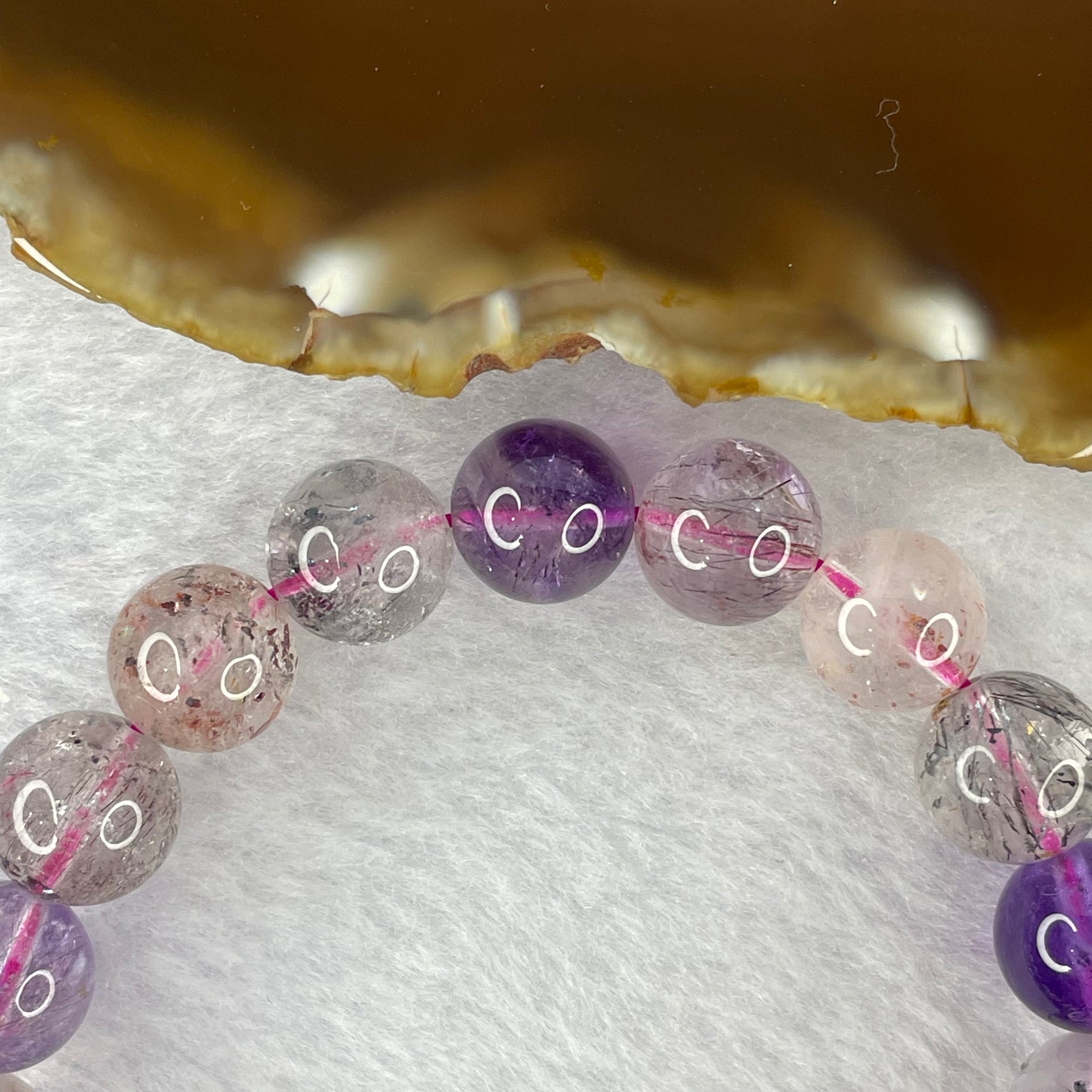 Above Average Grade Natural Super 7 Crystal Beads Bracelet 天然超级七水晶珠手链 32.00g 17.5cm 10.9mm 19 Beads - Huangs Jadeite and Jewelry Pte Ltd