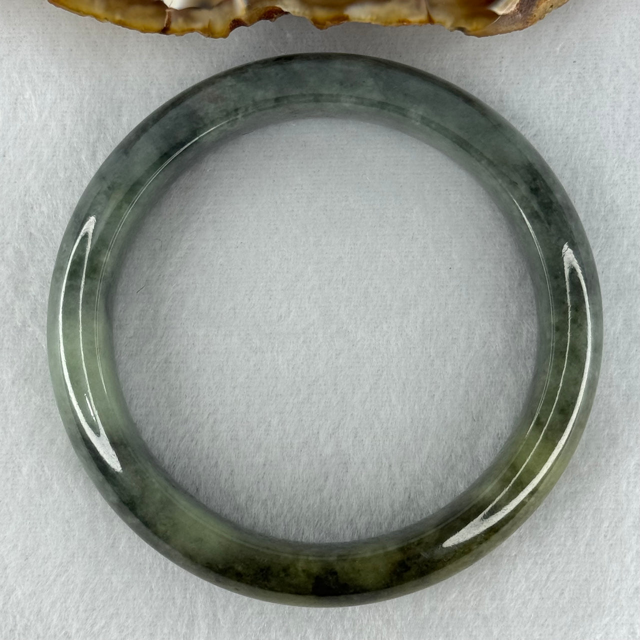 Type A Blueish Green Wuji Grey and Brown Patch Jadeite Bangle Internal Diameter 58.7mm by 73.24g 14.8 by 8.9mm (Very Slight Internal Lines and Very Slight External Roughs)