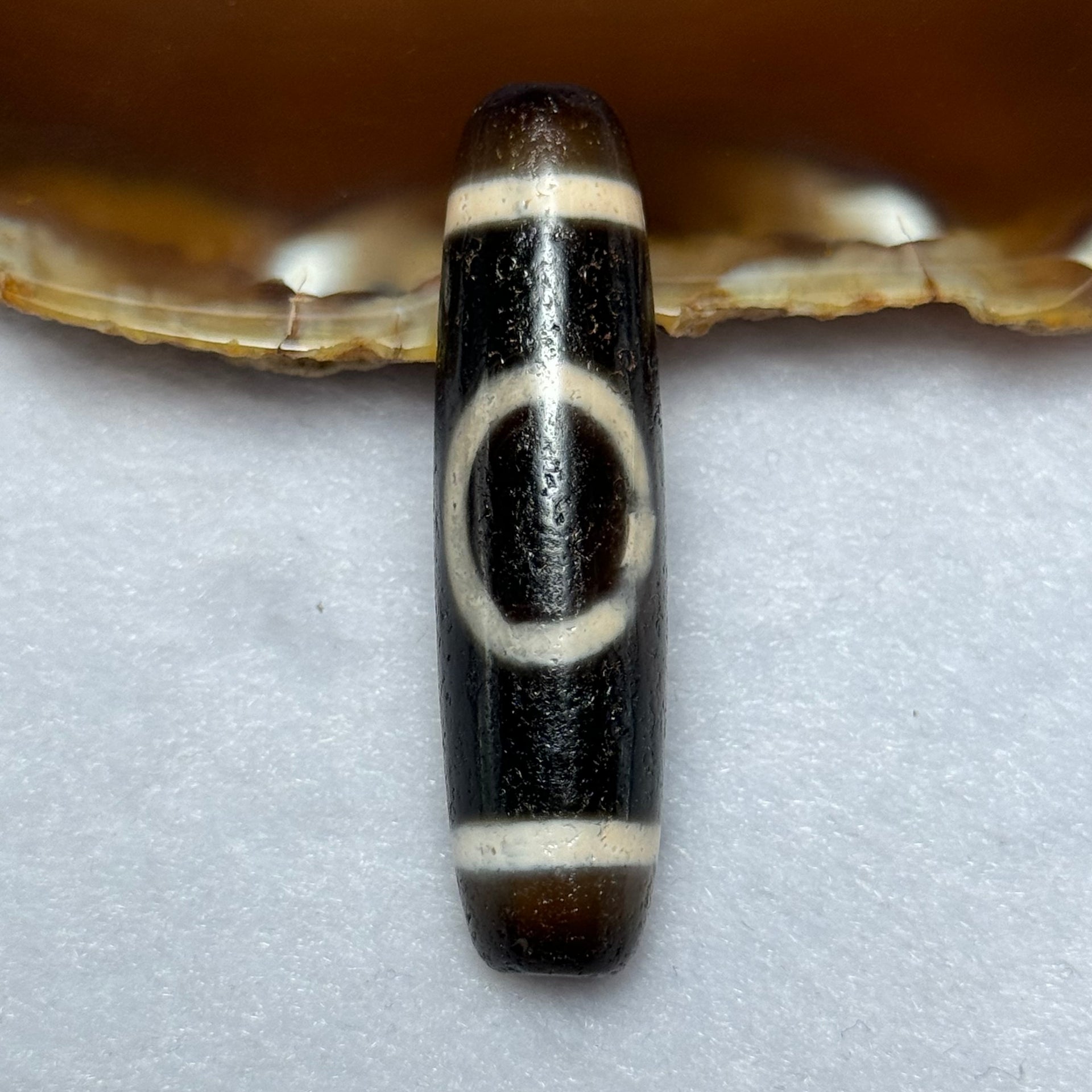 Natural Powerful Tibetan Old Oily Agate Sky Door Serenity 1 Eye Dzi Bead Heavenly Master (Tian Zhu) 一眼天诛 11.93g 48.0 by 12.5mm - Huangs Jadeite and Jewelry Pte Ltd