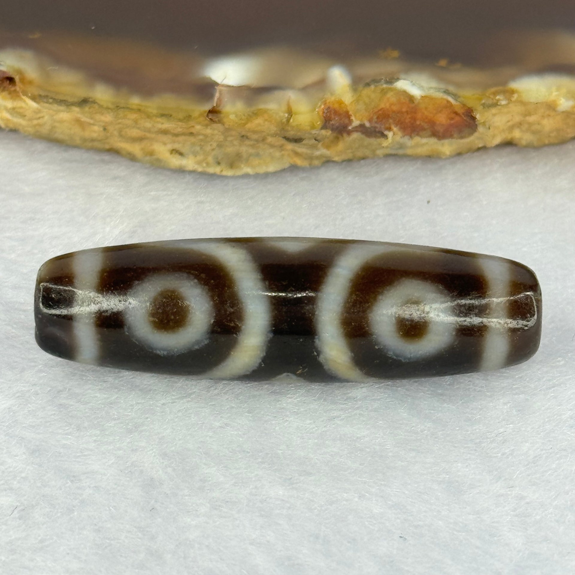 Natural Powerful Tibetan Old Oily Agate 3 Eyes Dzi Bead Heavenly Master (Tian Zhu) 三眼天诛 7.53g 38.8 by 11.3mm - Huangs Jadeite and Jewelry Pte Ltd