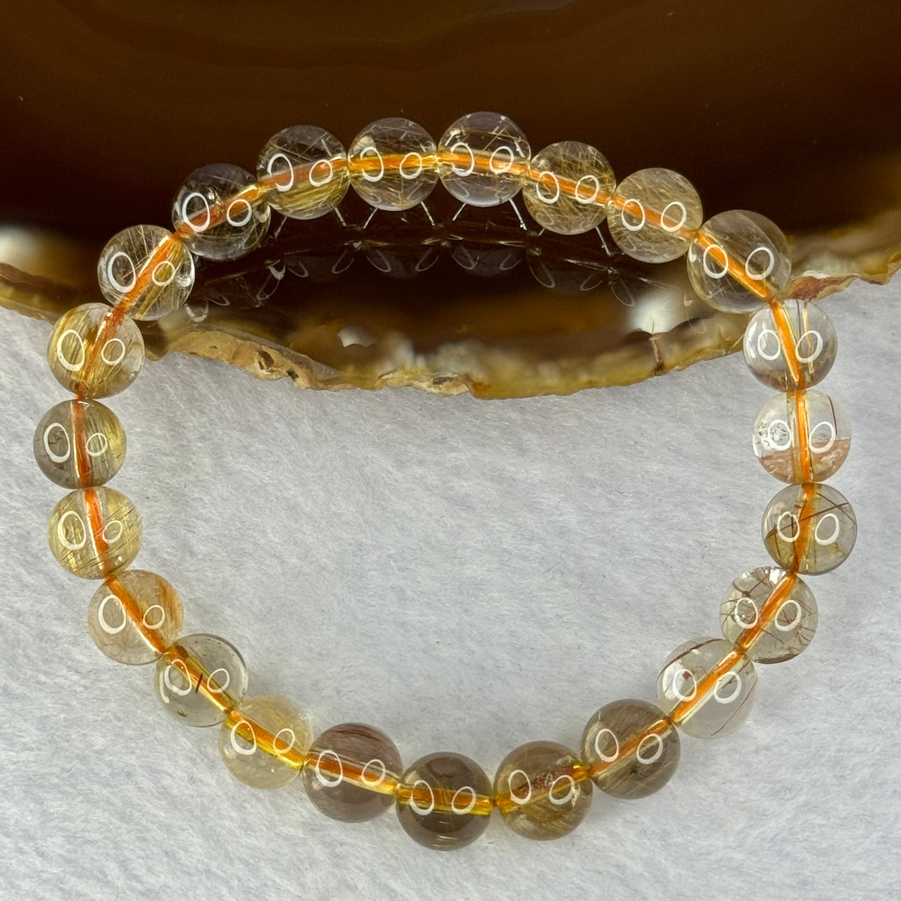 Natural Golden Rutilated Quartz Beads 天然金发水晶手链 12.82g 15.5cm 7.3mm 27 Beads - Huangs Jadeite and Jewelry Pte Ltd