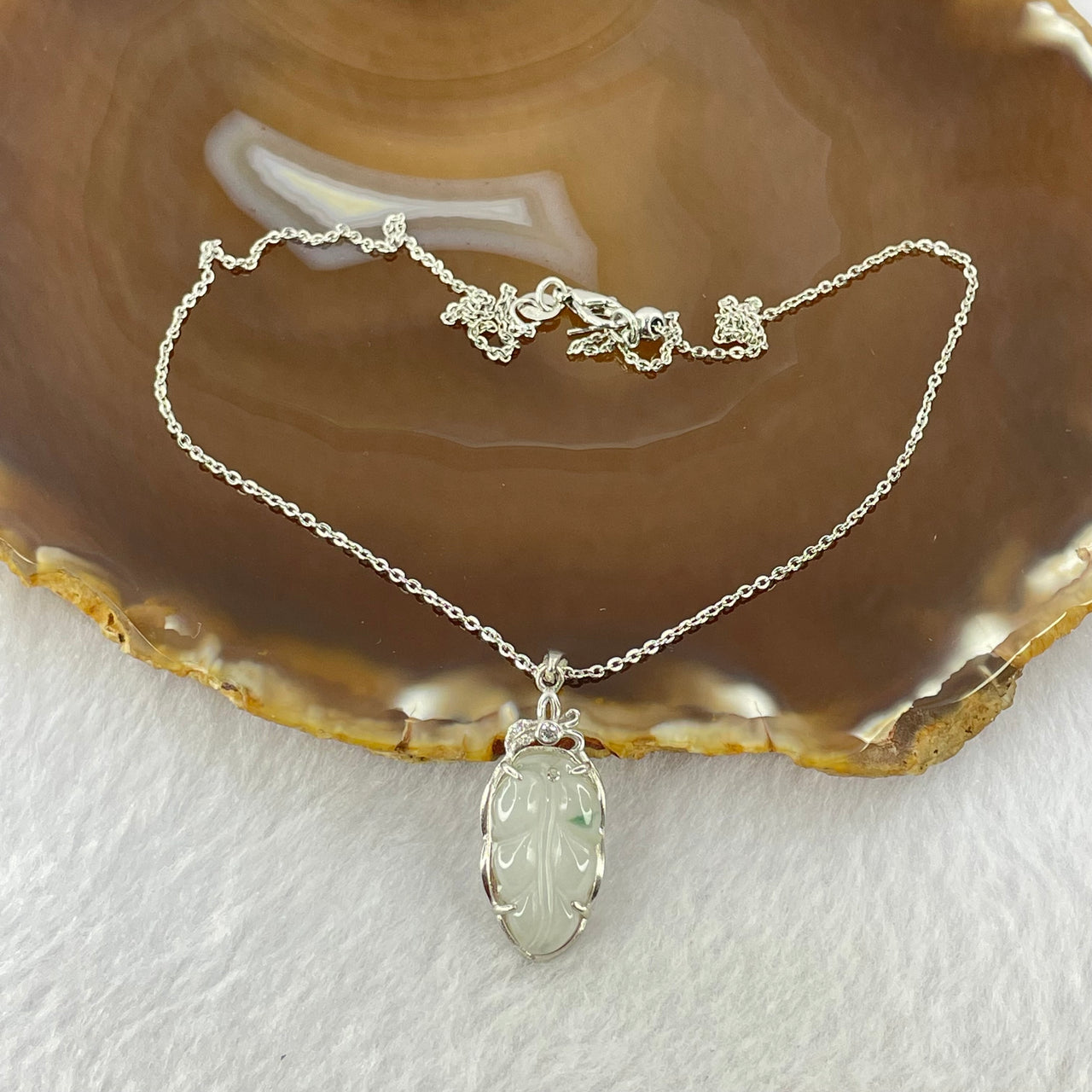 Type A Faint Lavender Geeen Jadeite Leaf 19.1 by 10.9 by 2.5mm S925 Pendant with S925 Sliver Necklace 2.61g