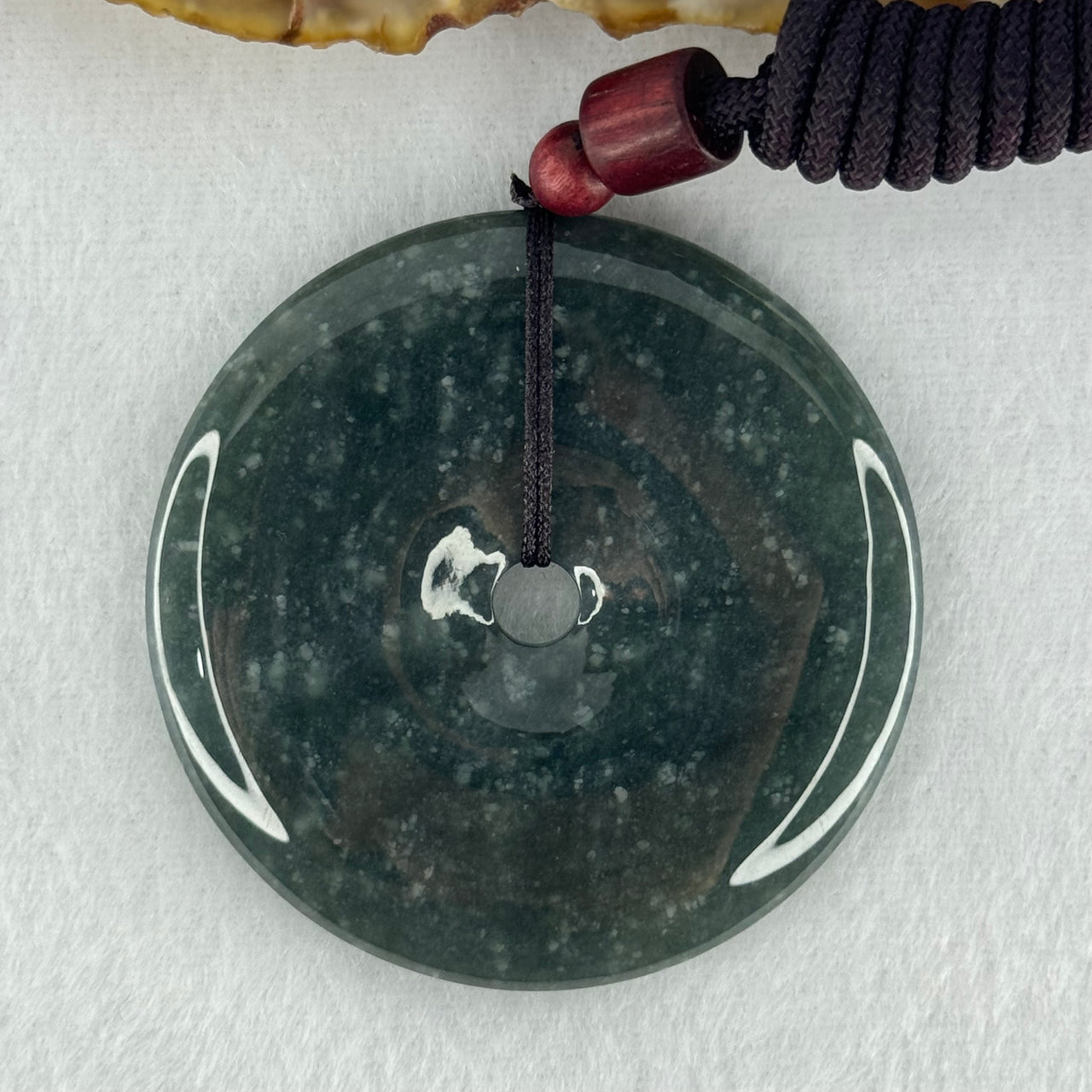 Type A Dark Blueish Green Jadeite Ping An Kou Donut Pendant 37.00g 52.1 by 6.5mm (Perfect)