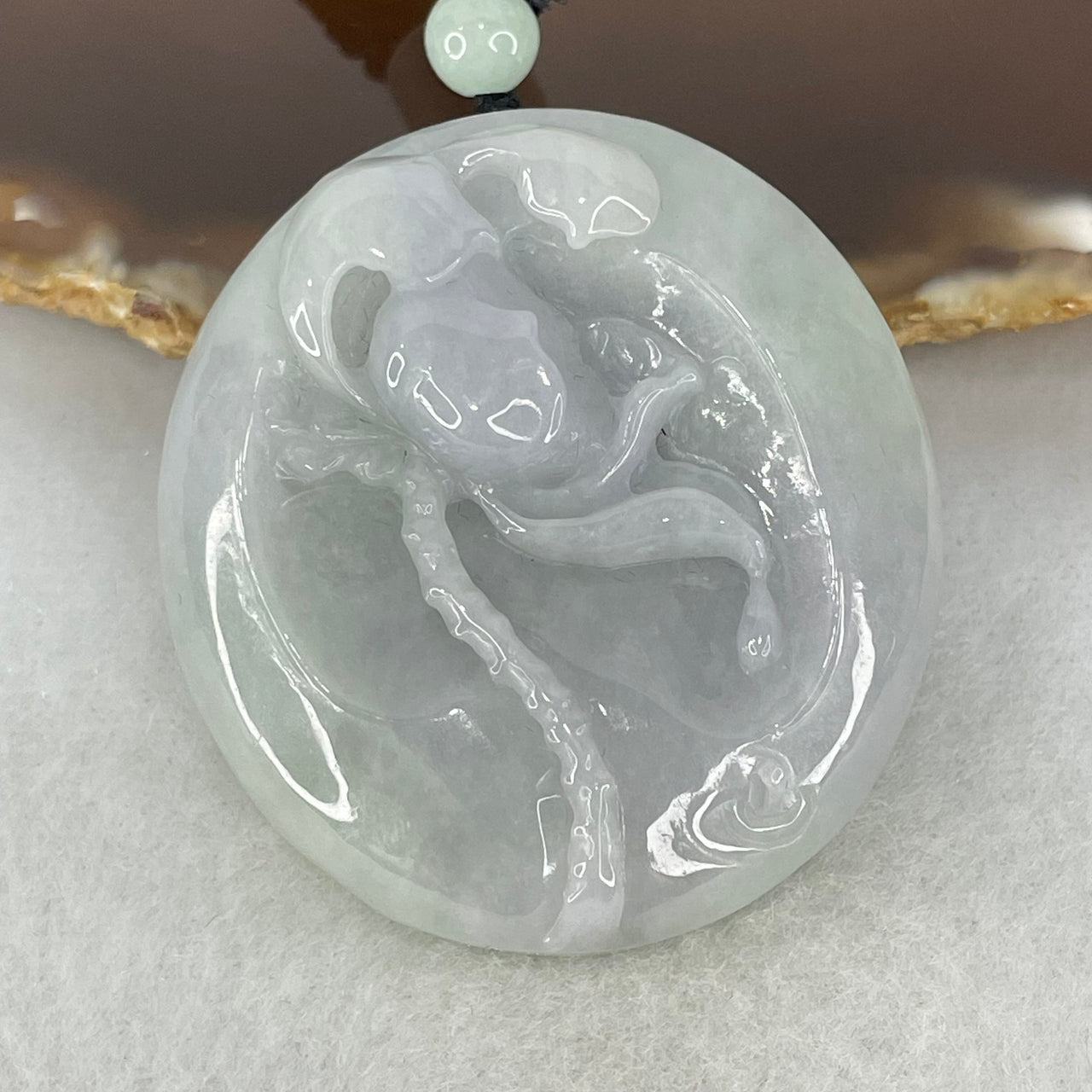 Type A Light Green Lavender Jadeite Flower Pendant 44.06g 43.5 by 40.2 by 12.5mm