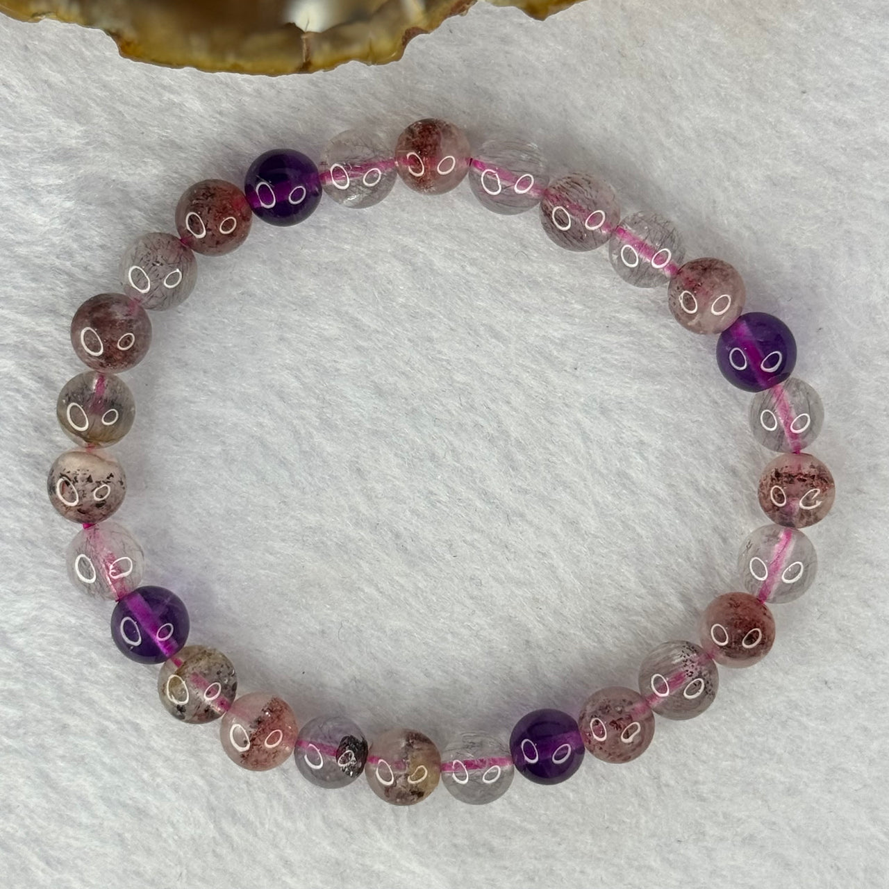 Above Average Grade Natural Super 7 Crystal Beads Bracelet 天然超级七水晶珠手链 13.83g 16cm 7.4mm 27 Beads - Huangs Jadeite and Jewelry Pte Ltd