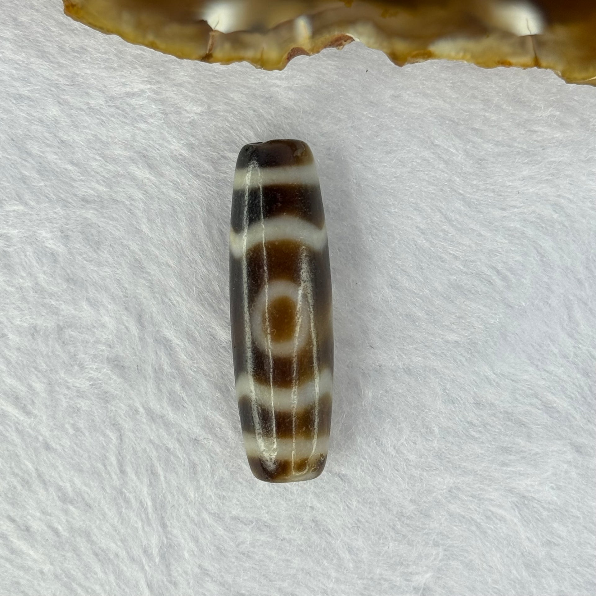 Natural Powerful Tibetan Old Oily Agate 3 Eyes Dzi Bead Heavenly Master (Tian Zhu) 三眼天诛 8.15g 38.7 by 11.8mm - Huangs Jadeite and Jewelry Pte Ltd