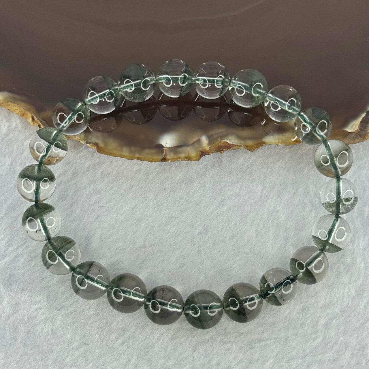 Very Good Grade Natural Green Phantom Quartz Beads Bracelet 23.28g 17cm 9.4mm 22 Beads