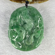 Rare Type A Good Translucent Full Green Jadeite Double Dragon and Coin with Hand Play String 罕见 A 货半透明全绿翡翠双龙手把件 181.89g 72.1 by 57.60 by 30.70mm with NGI Cert No. 82823875 - Huangs Jadeite and Jewelry Pte Ltd