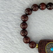 Natural Blood Zitan Beads with Rotating Turquoise Om Mani Padme Hum Powerful Mantra Bracelet 天然血檀木旋转唵嘛呢叭咪吽手链 10.89g 15cm 8.4mm 18 Beads / 30.6 by 17.3 by 7.4mm - Huangs Jadeite and Jewelry Pte Ltd