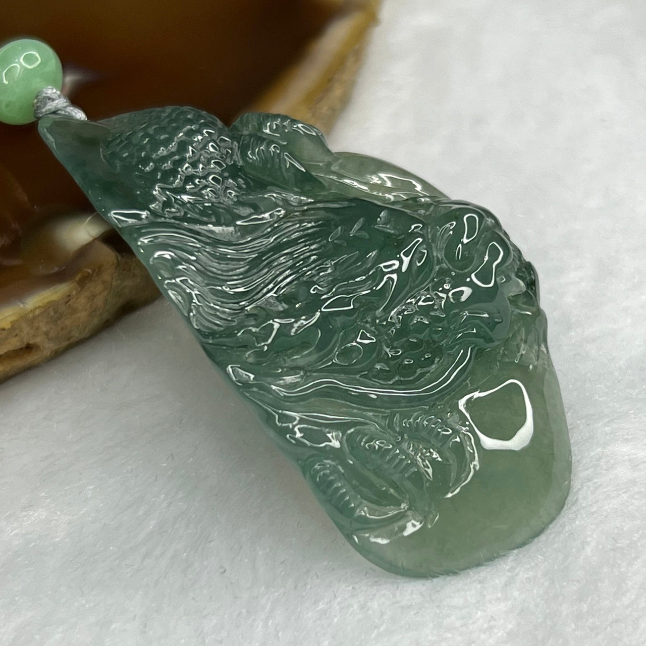 Grand Master Certified Type A HIGH ICY Green Piao Hua Jade Jadeite Dragon Pendant 28.30g 52.7 by 30.0 by 12.3 mm