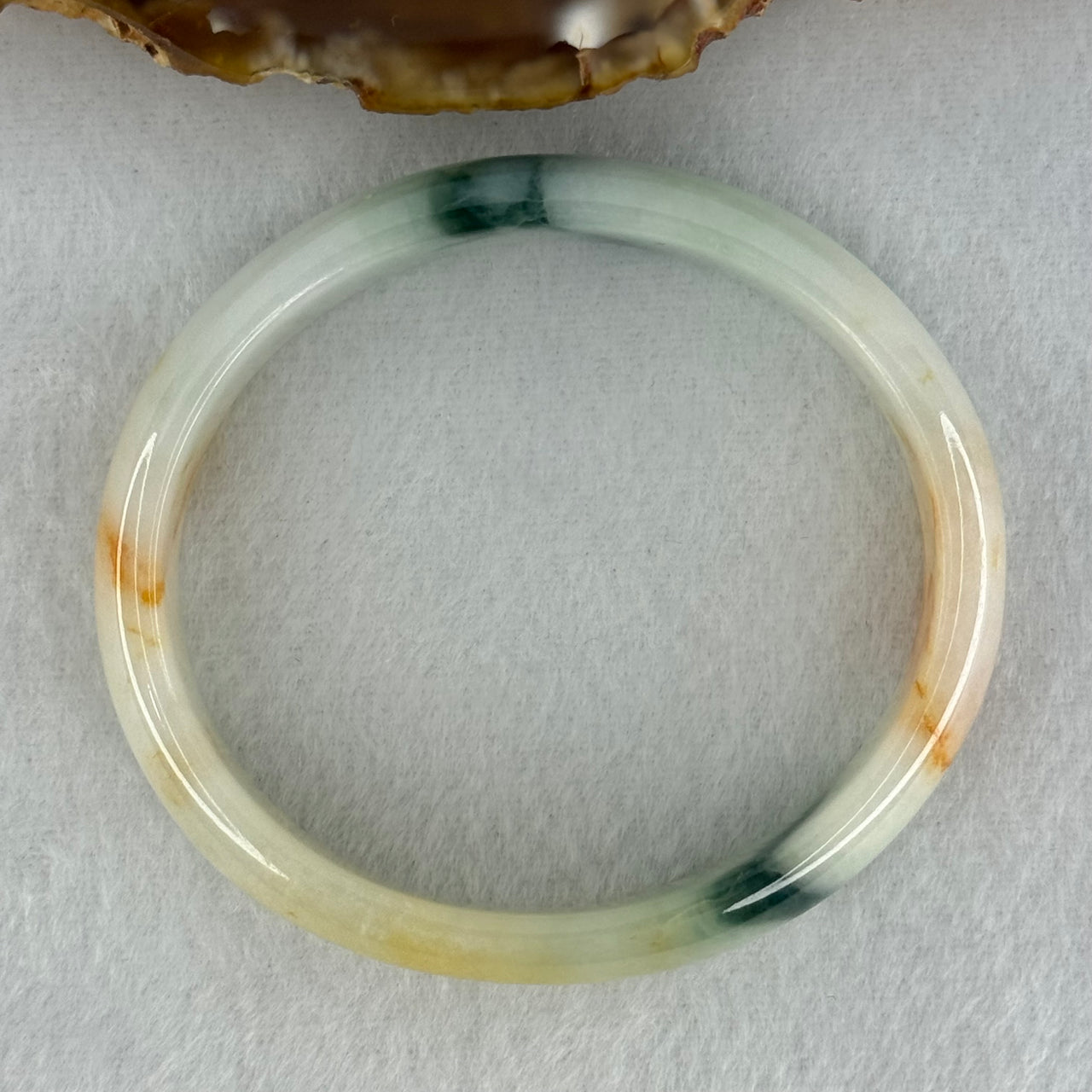 Type A Light Green with Blueish Green and Yellow Jadeite Oval Bangle Internal Diameter 55.8mm 36.00g 12.4 by 5.7mm (Slight Difference External Line)