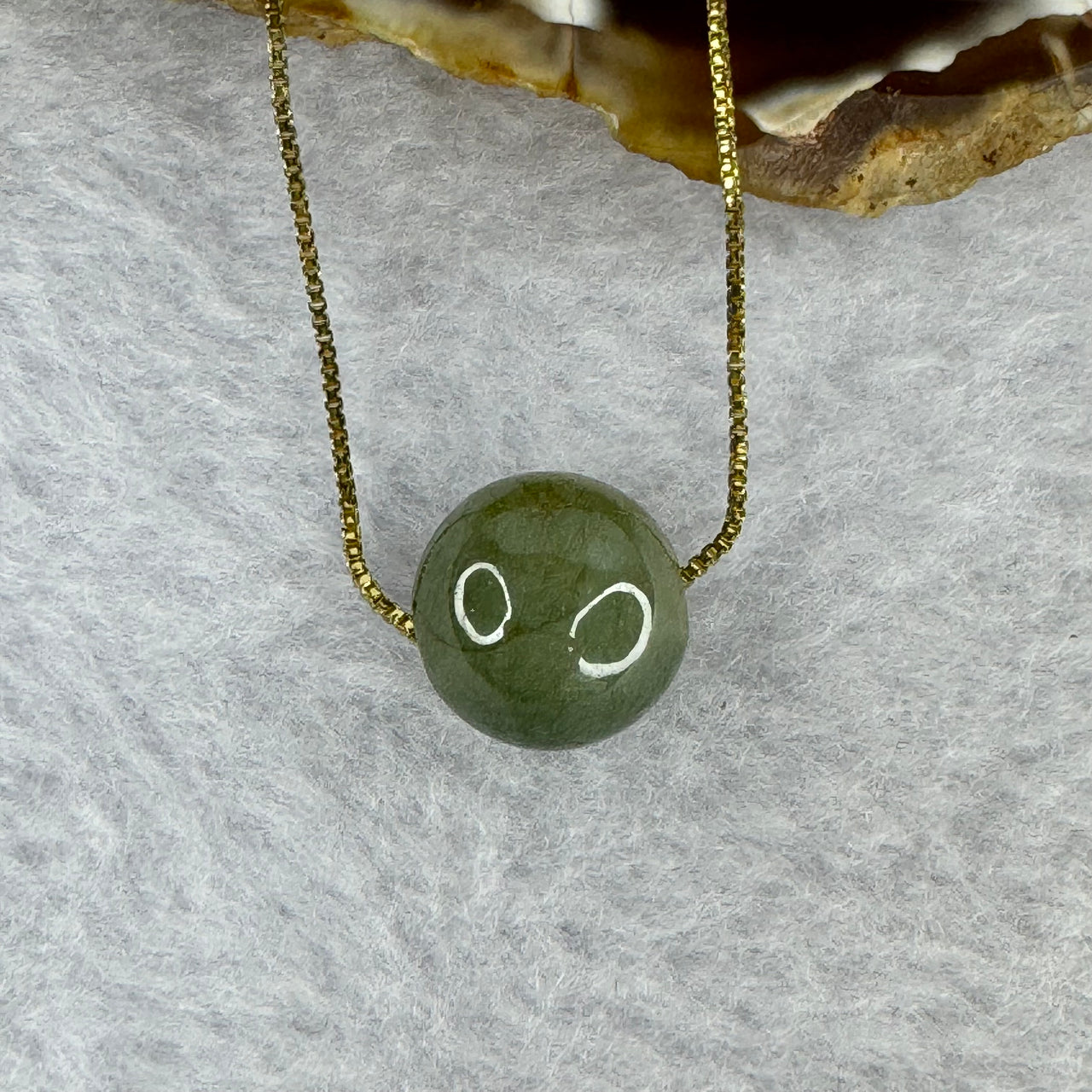 Type A Green Jadeite Bead with Gold Plated Chain Necklace 5.94g 13.0 mm - Huangs Jadeite and Jewelry Pte Ltd