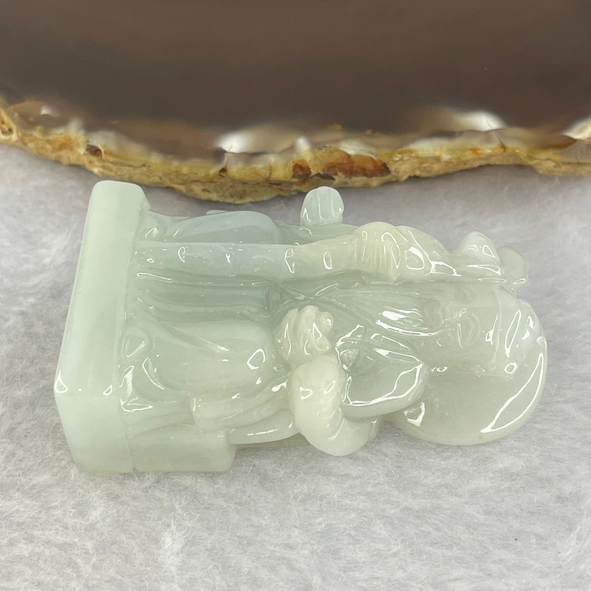 Type A Faint Green Lavender Jadeite Tua Pek Kong 他伯公 Pendant 57.85g 54.7 by 32.2 by 17.0mm - Huangs Jadeite and Jewelry Pte Ltd