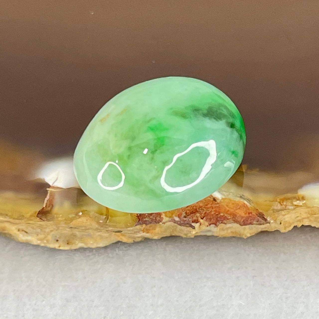 Type A Light Green and Spicy Green Piao Hua Jadeite Cabouchon Stone For Setting 3.88g 17.5 by 14.3 by 8.7mm