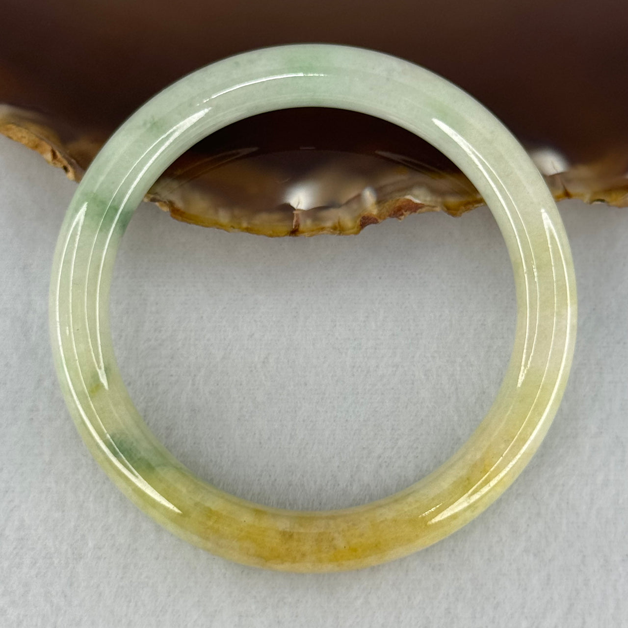 Type A Light Green with Yellow and Blueish Green Patches Jadeite Bangle Internal Diameter 52.0mm 32.14g 7.9 by 8.0mm (Slight Internal Lines)