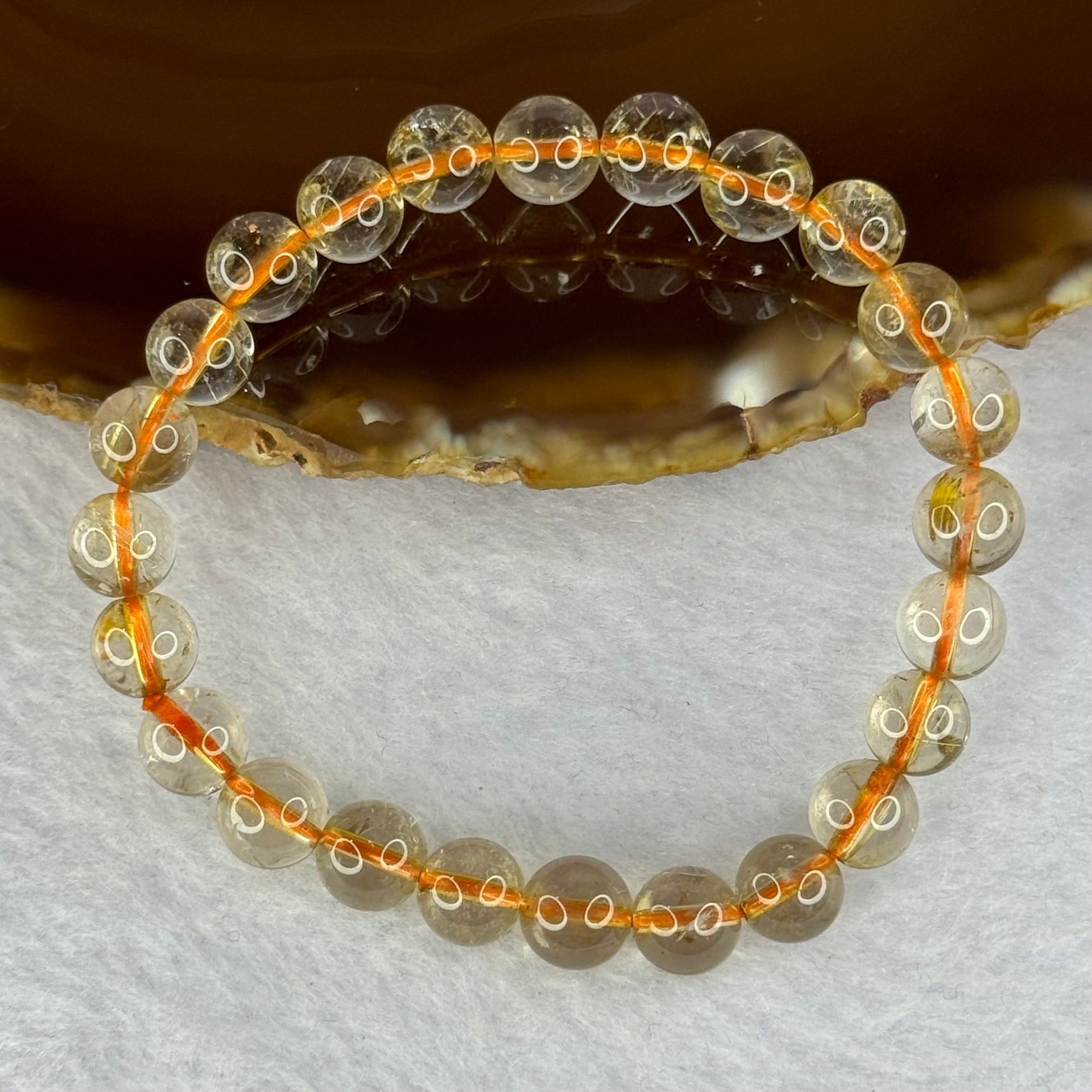 Natural Golden Rutilated Quartz Beads 天然金发水晶手链 14.53g 15cm 7.5mm 24 Beads - Huangs Jadeite and Jewelry Pte Ltd