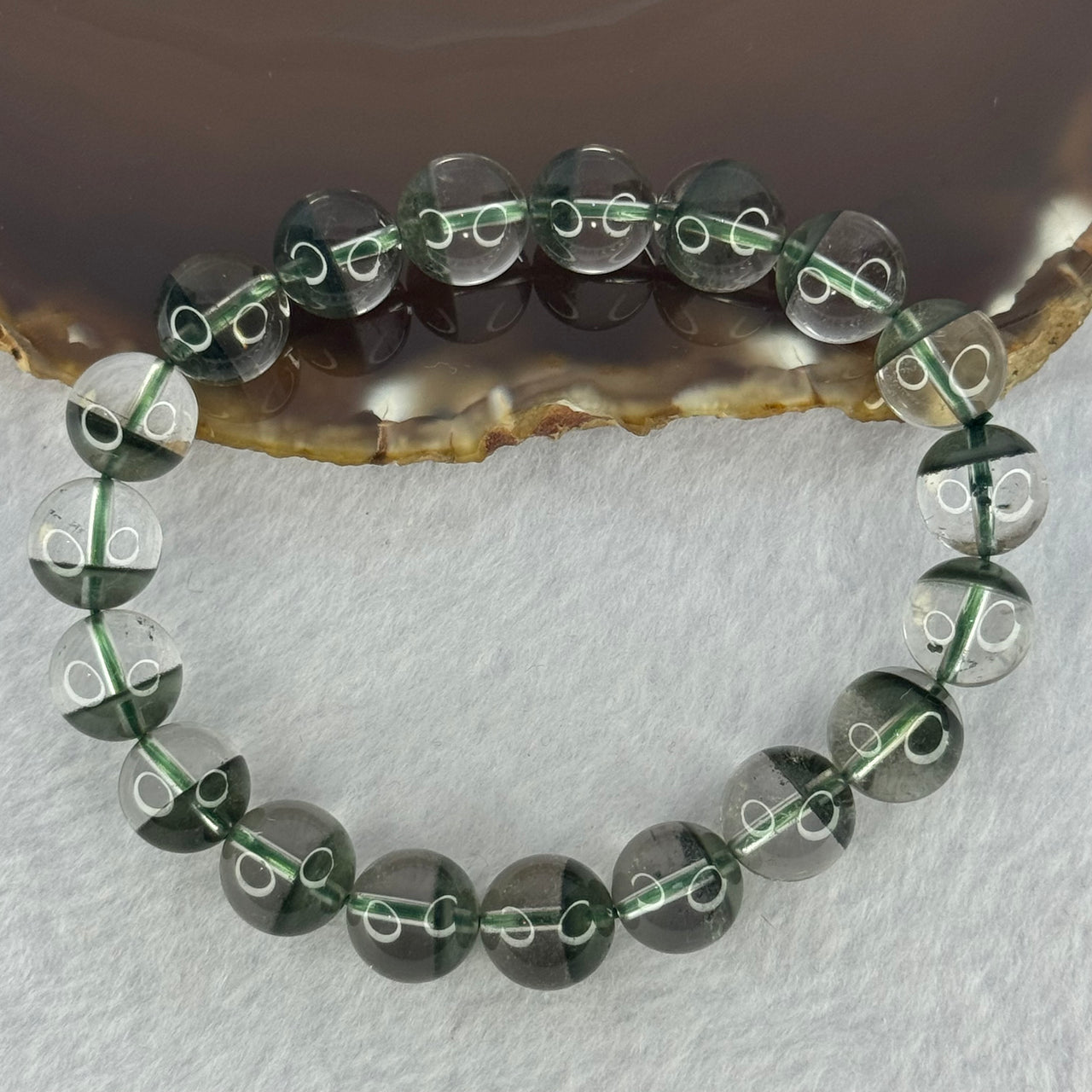 Very Good Grade Natural Green Phantom Quartz Beads Bracelet 31.65g 17cm 10.8mm 19 Beads