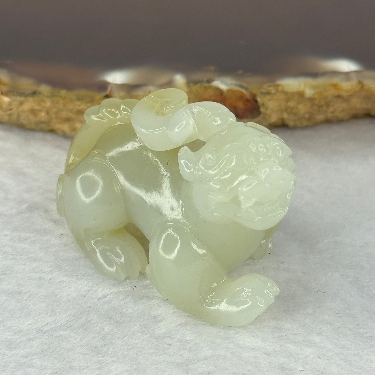 Natural Greyish White and Brown Nephrite Pixiu Mini Display 25.56g 42.2 by 23.8 by 27.2mm - Huangs Jadeite and Jewelry Pte Ltd